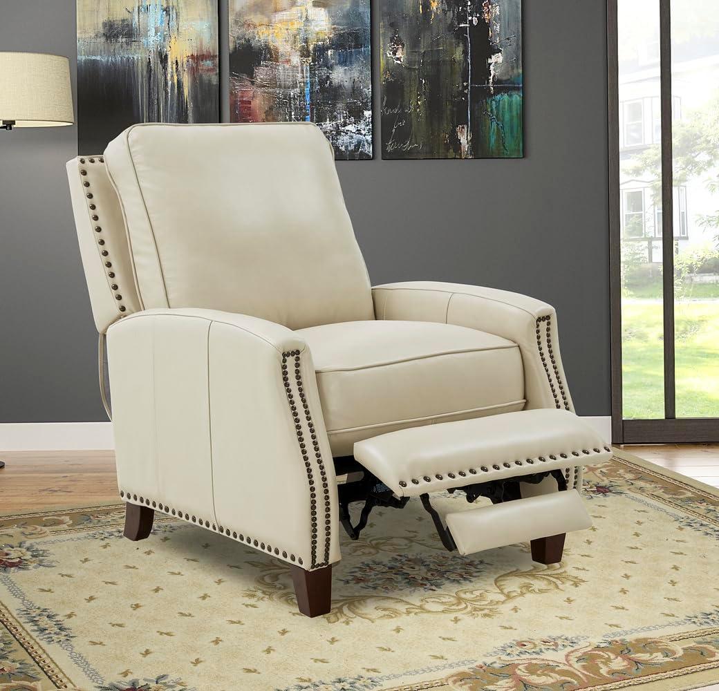 Nixon Cream Leather Recliner with Mahogany Wood Legs
