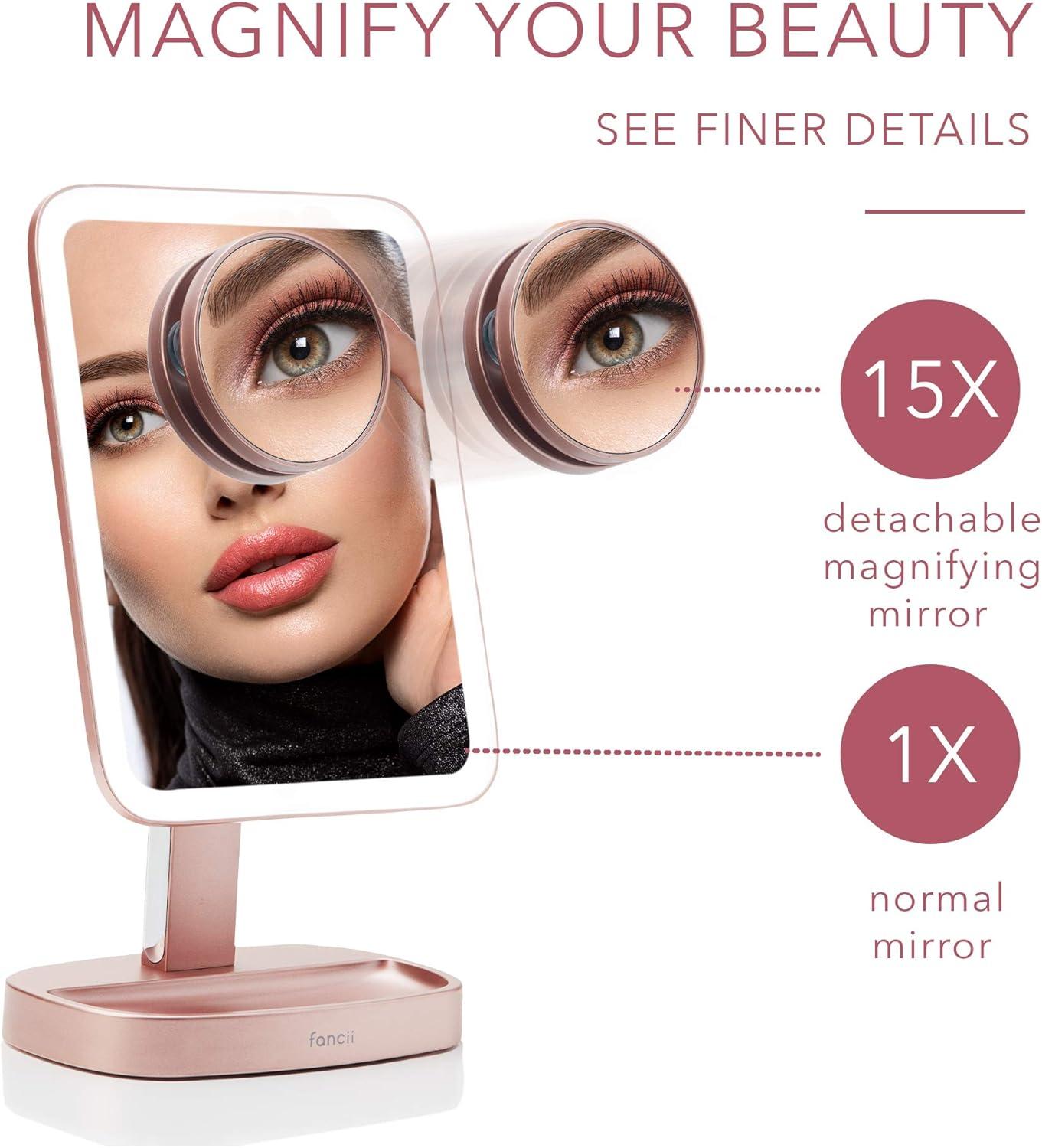 Aura Rose Gold Beveled LED Lighted Makeup Mirror with 15x Magnification