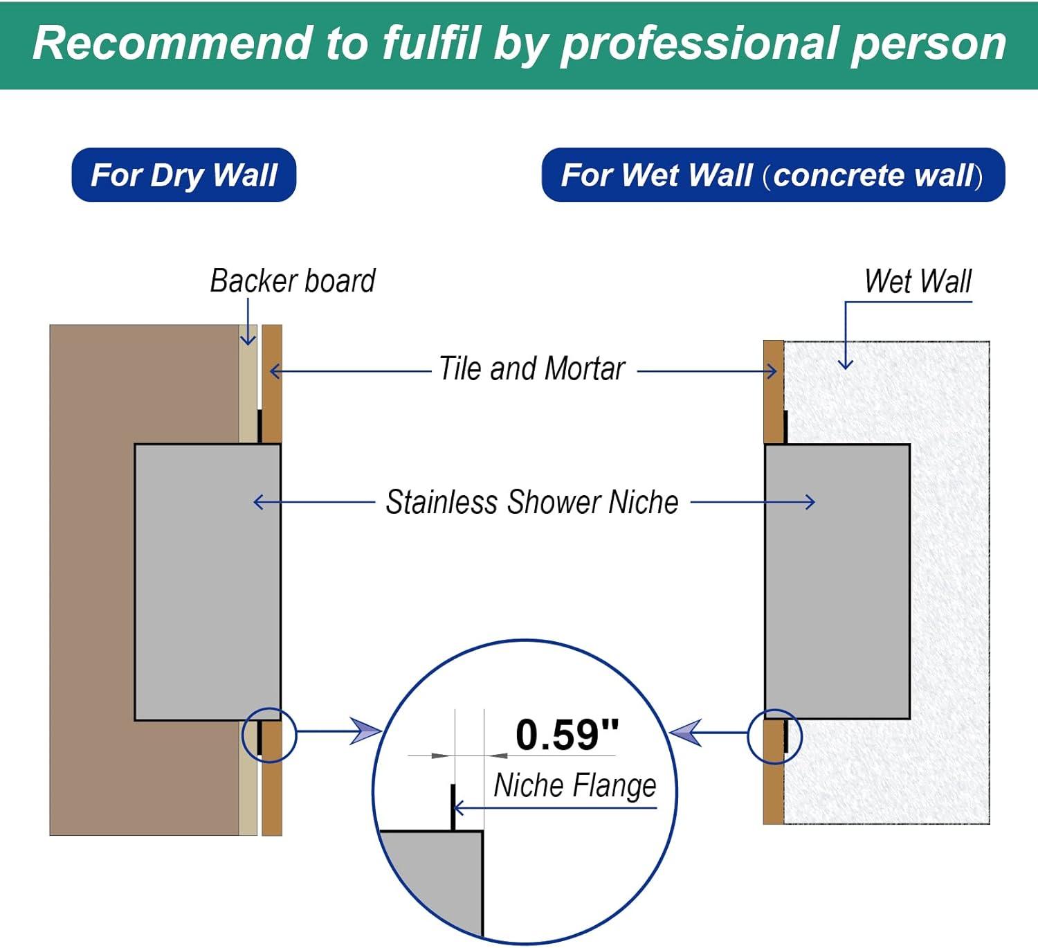 Shower Niche Stainless Steel In-wall Model 12" X 12" Recessed Shelf - Modern and Elegant Design - Easy to Install