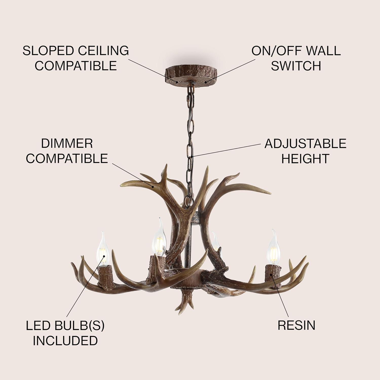 Eldora 26" Adjustable Resin Antler 4-Light LED Chandelier, Brown