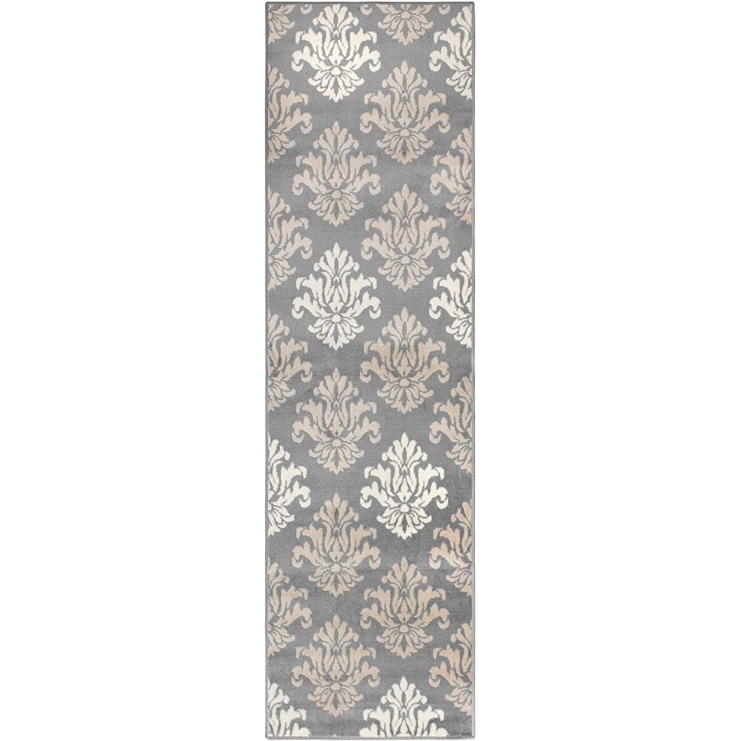 Superior Designer Casper Collection Area Rug, 8mm Pile Height with Jute Backing, Chic Tonal Damask Pattern, Anti-Static, Water-Repellent Rugs - Blue, 2'7" x 8' Runner Rug