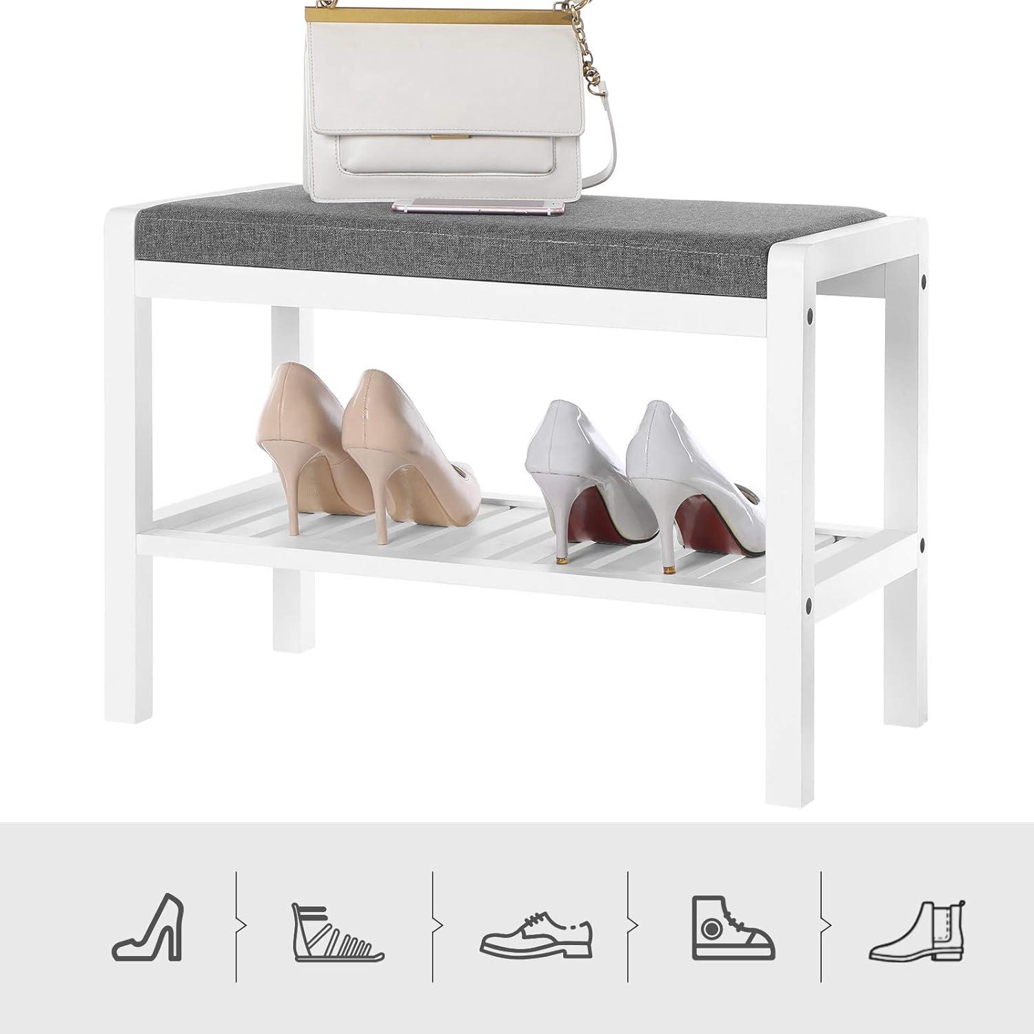 SONGMICS Shoe Rack Bench with Cushion Upholstered Padded Seat,Storage Shelf