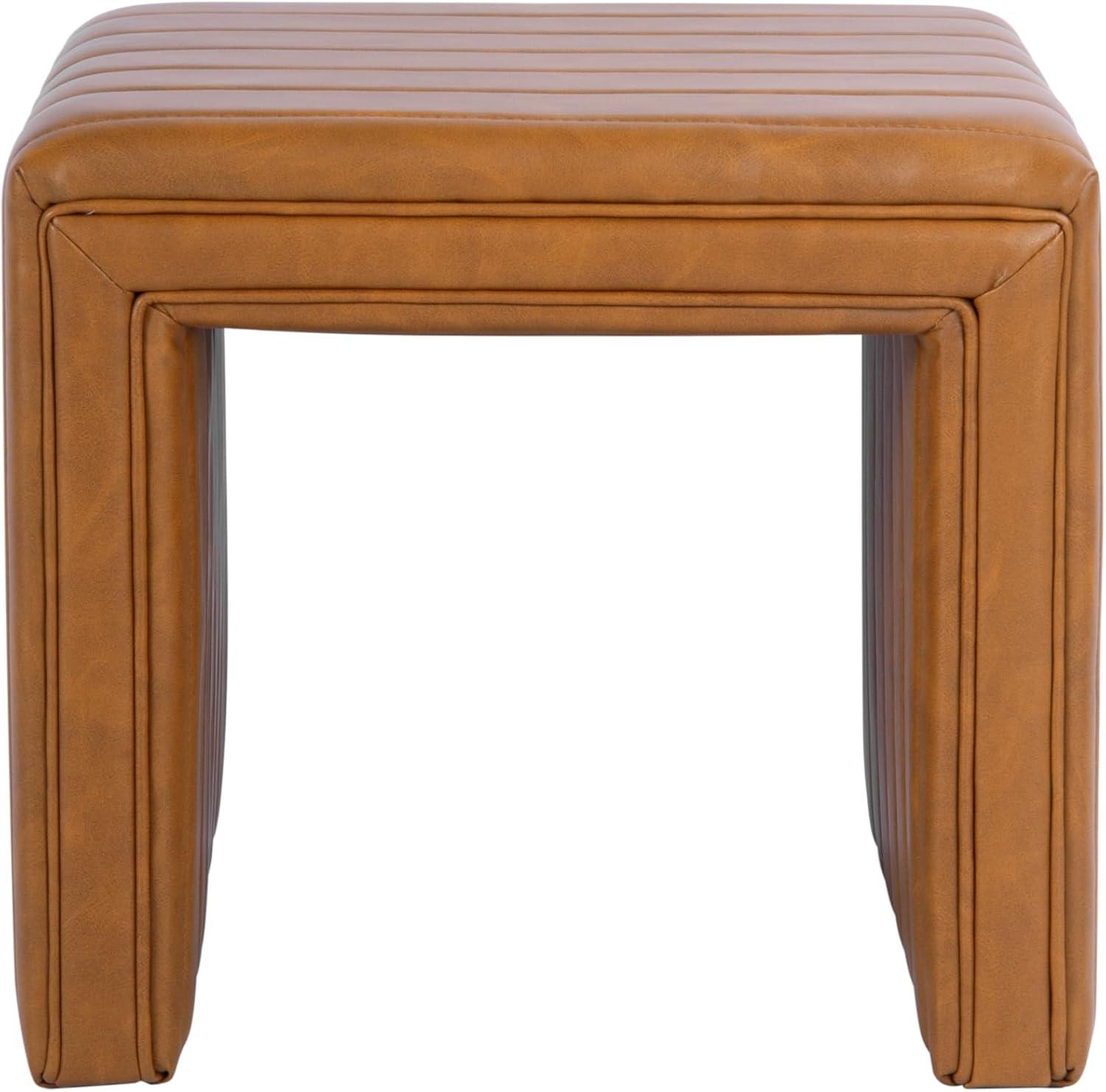 Modern Channel Ottoman Caramel Faux Leather - HomePop: Upholstered Rectangle, No Assembly Required