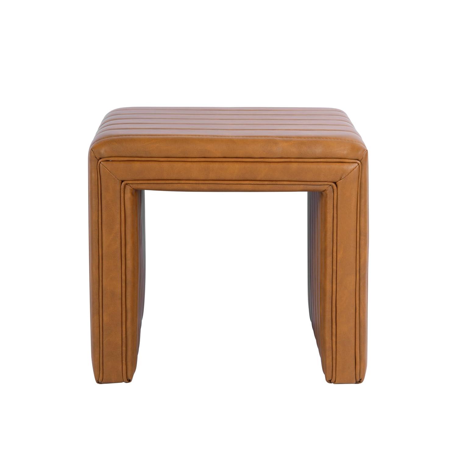 Modern Channel Ottoman Caramel Faux Leather - HomePop: Upholstered Rectangle, No Assembly Required