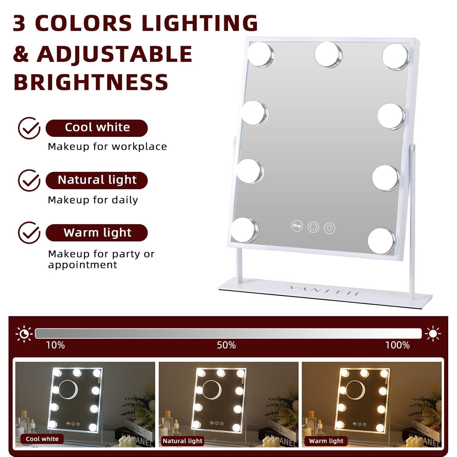 VANITII LLC VANITII Hollywood Vanity Makeup Mirror With 12 LED Bulbs Wireless Charge White Bluetooth 10X Magnifying Glass Smart Control
