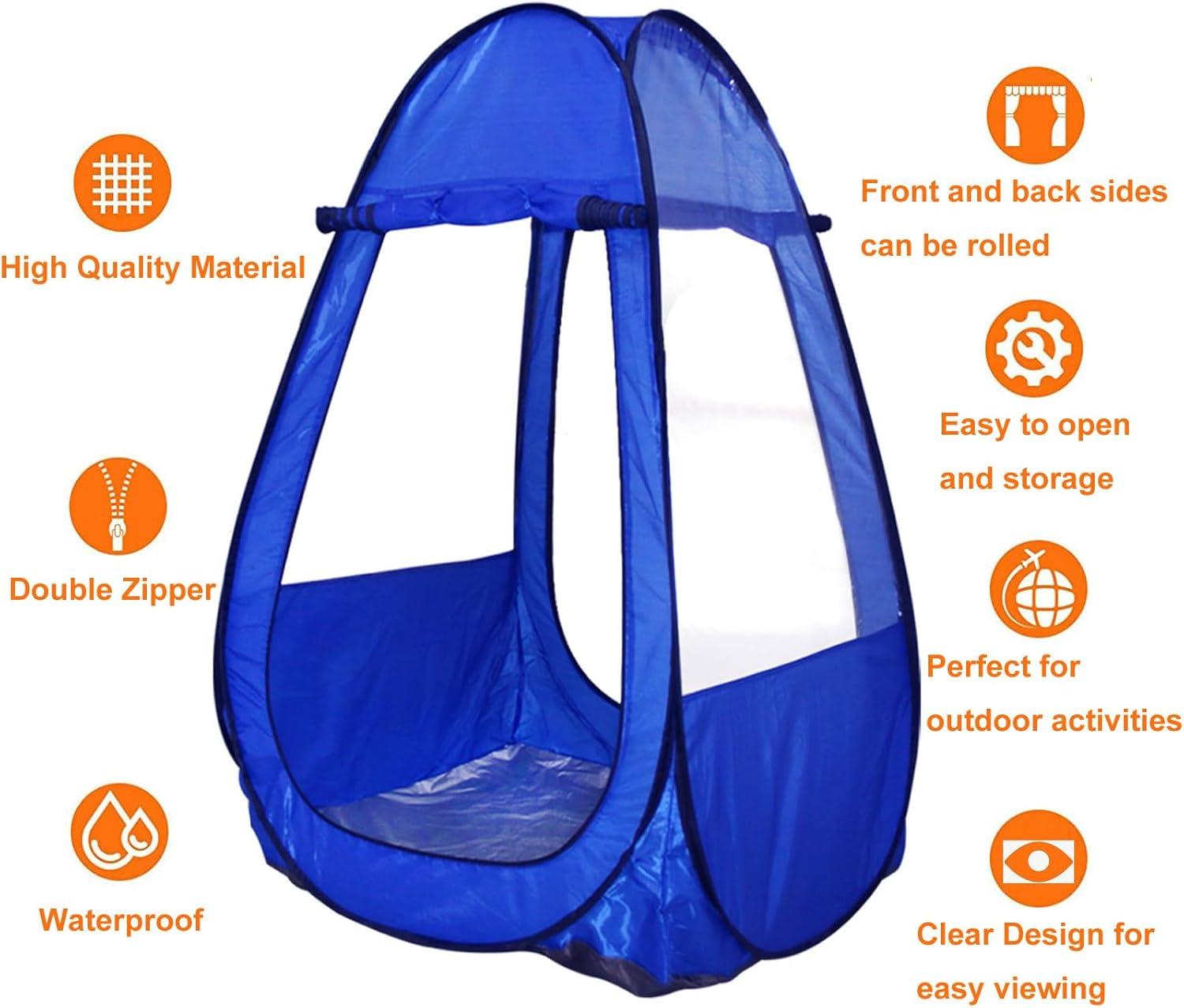 Blue Polyester Pop Up Personal Emergency Tent with Clear Windows