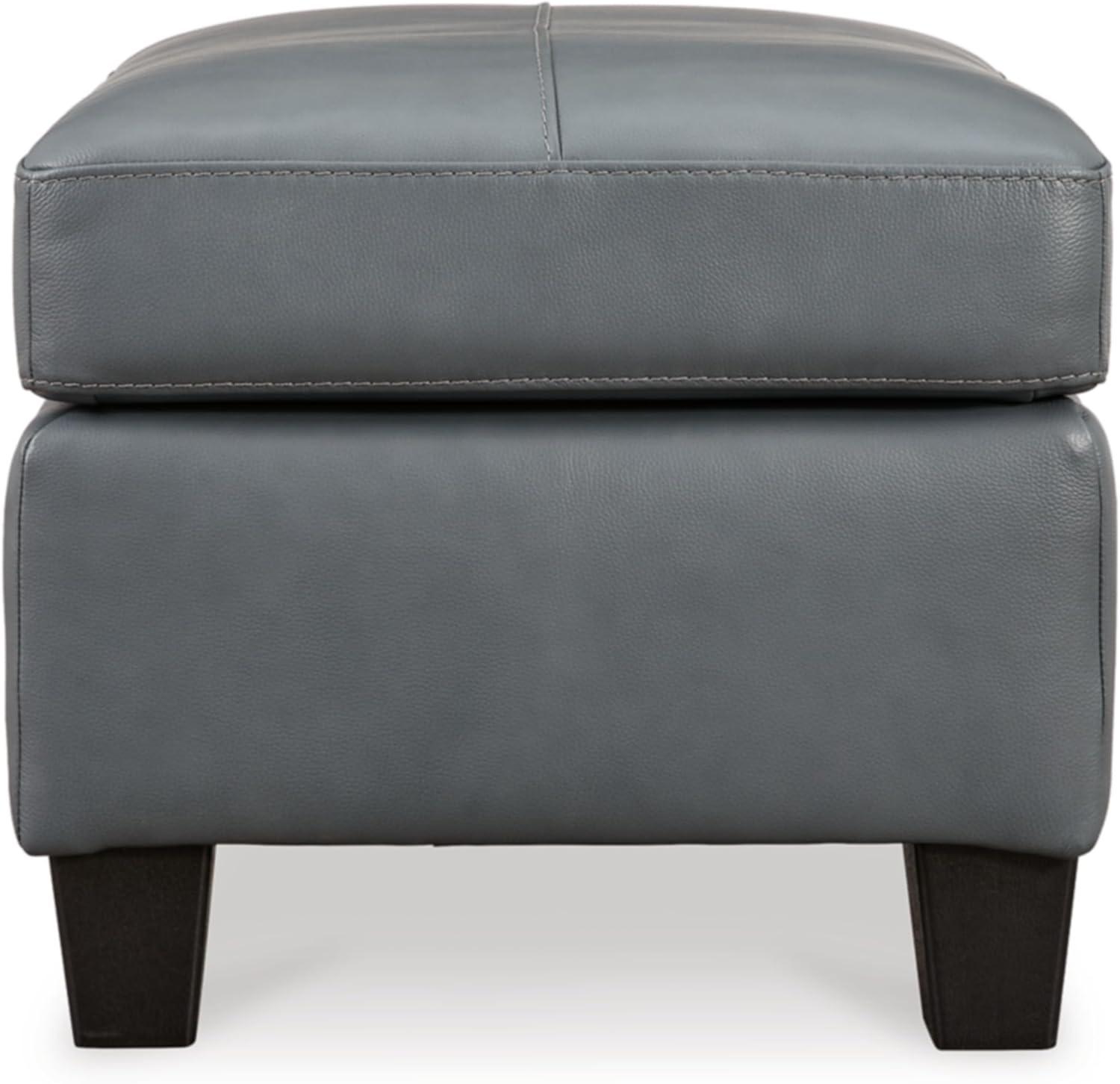 Gray Leather Contemporary Ottoman with Tapered Feet