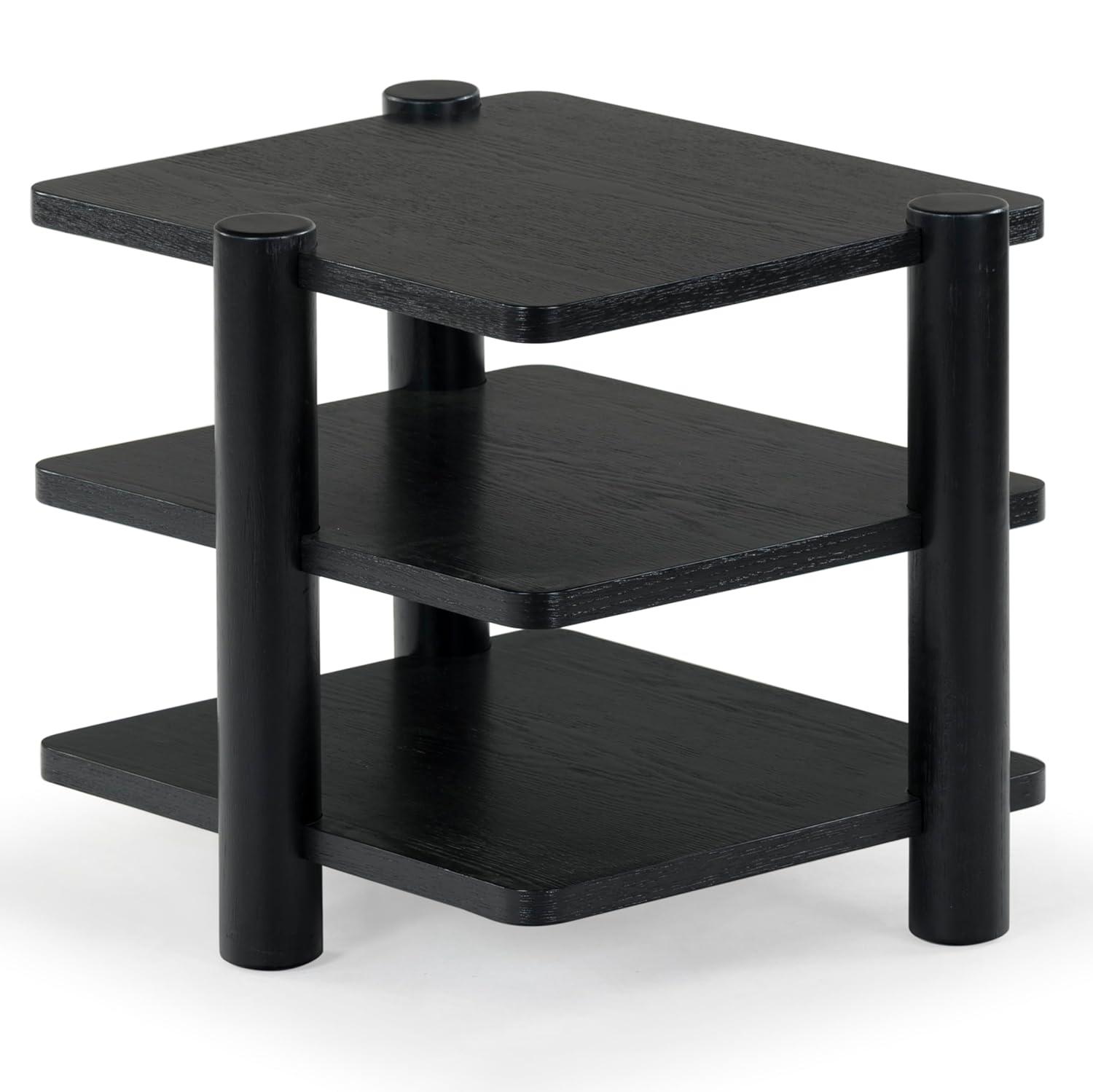Edisyn Black Solid Wood 3-Shelf Accent Table
