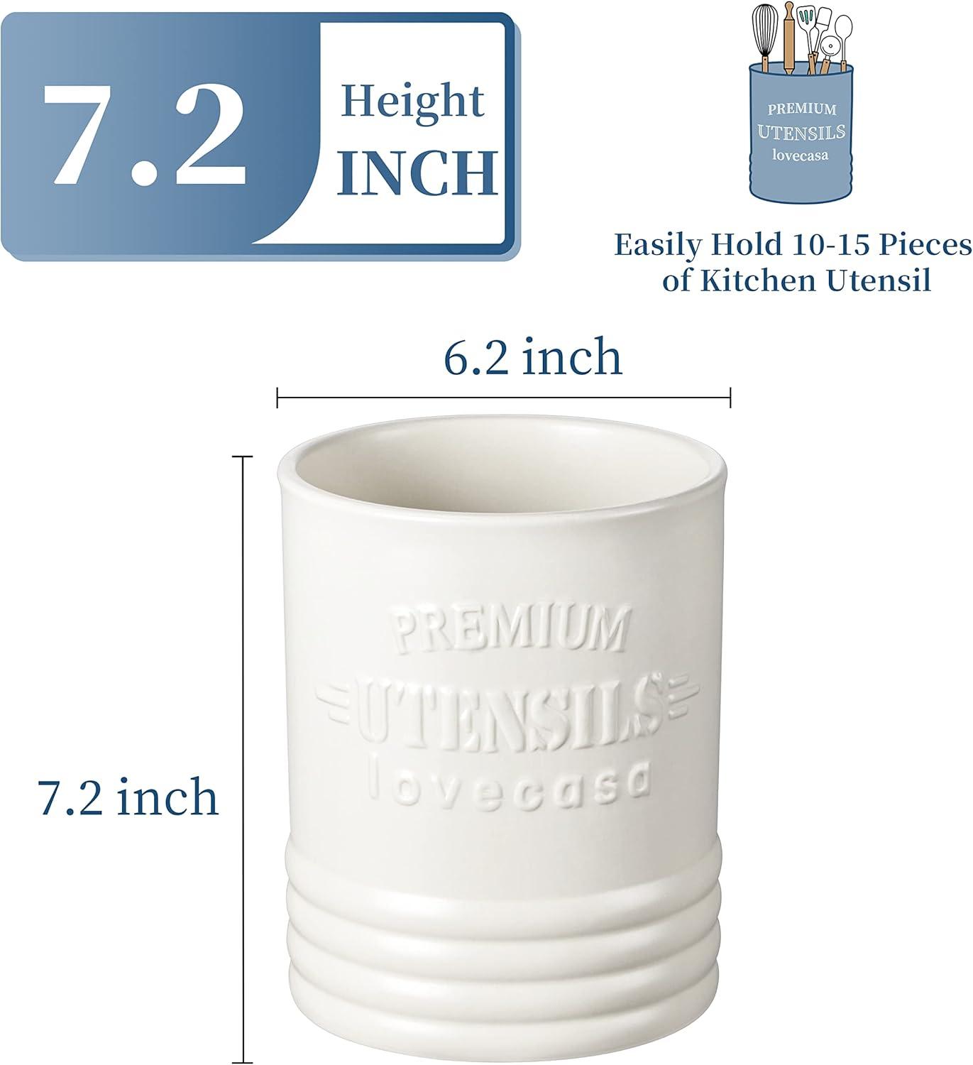 Cream White Ceramic Cylinder Utensil Holder