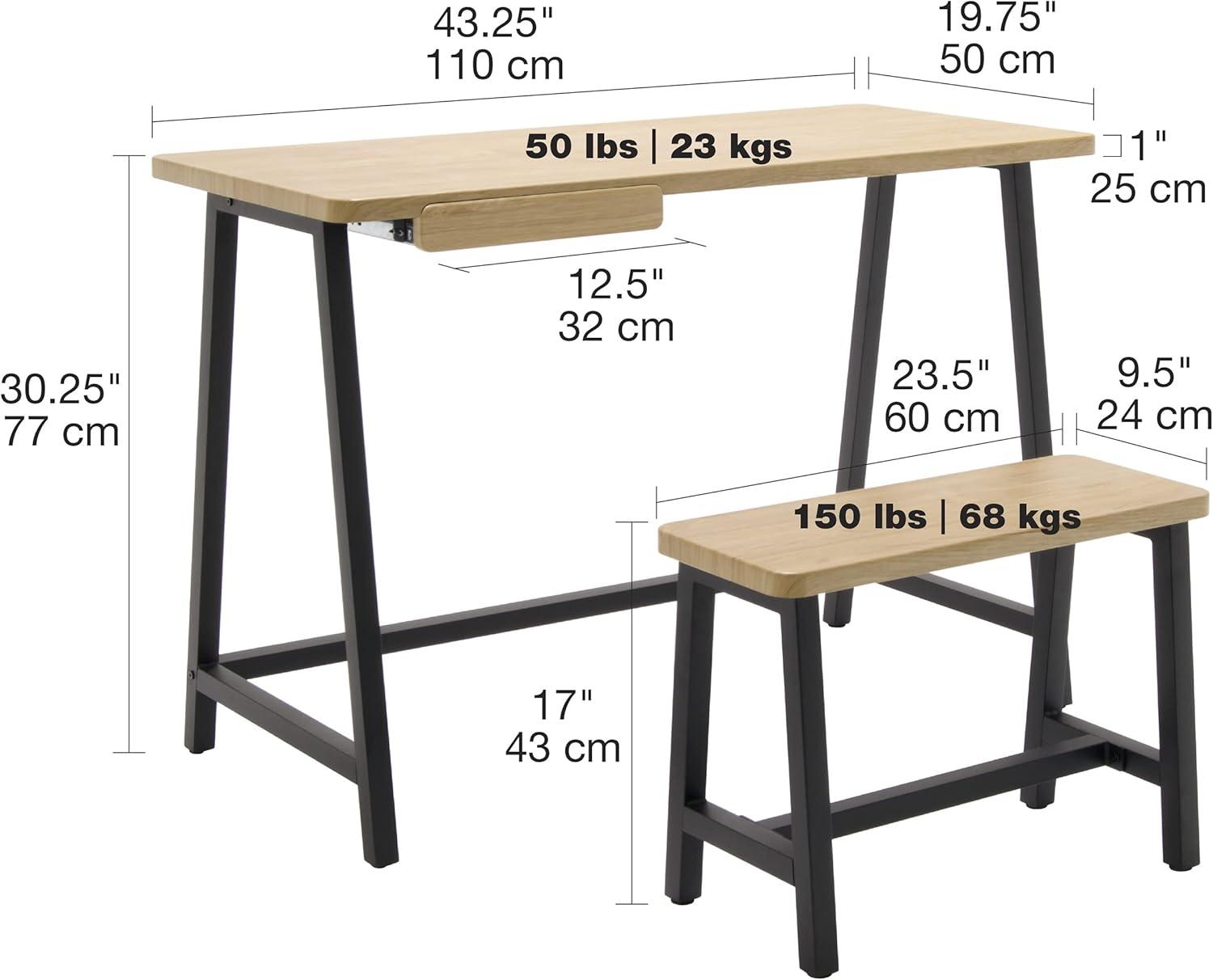 Craft Desk Wood Light Brown - Studio Designs: Home Office Furniture Set with Bench, Laminated Surface