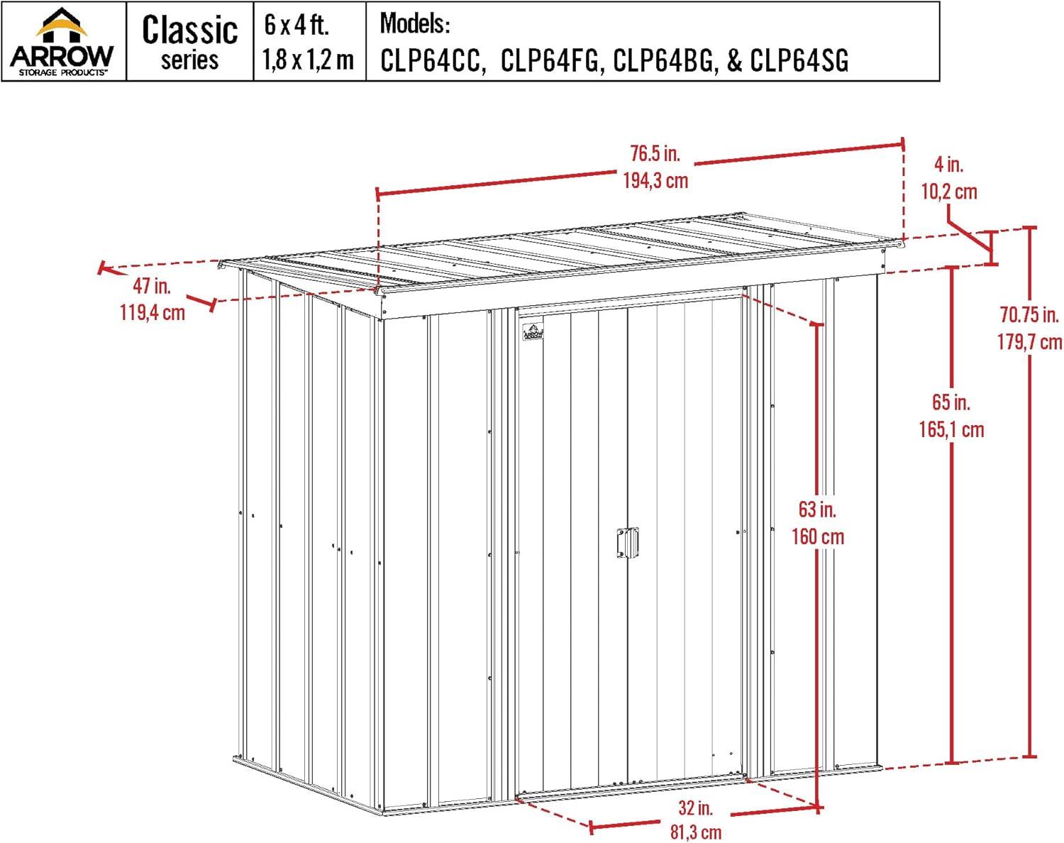 Arrow Arrow 6 ft. W x 4 ft. D Metal Tool Shed