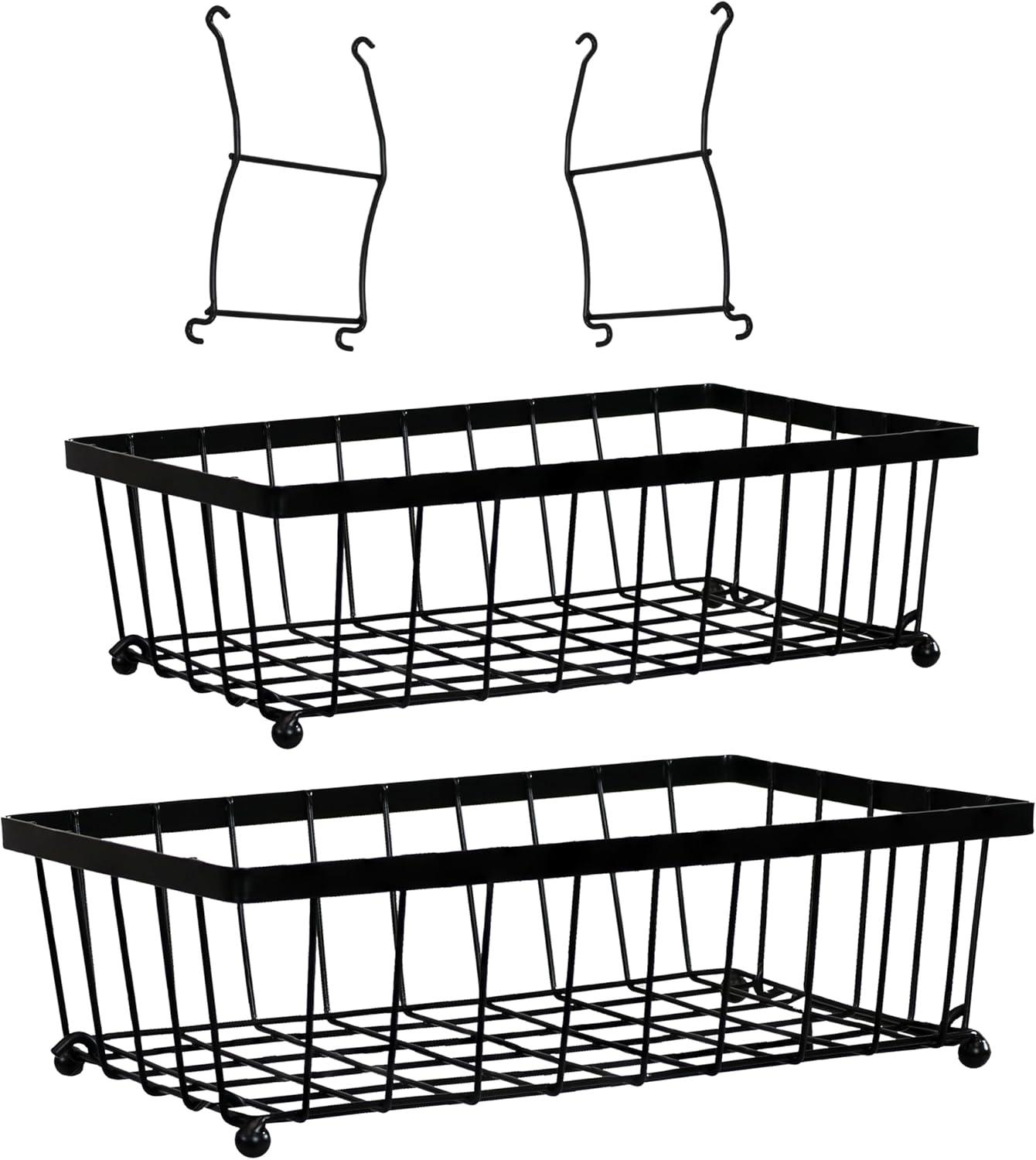 Sunnydaze Black Metal Wire Collapsible 2-Tier Fruit Basket for Kitchen Counter