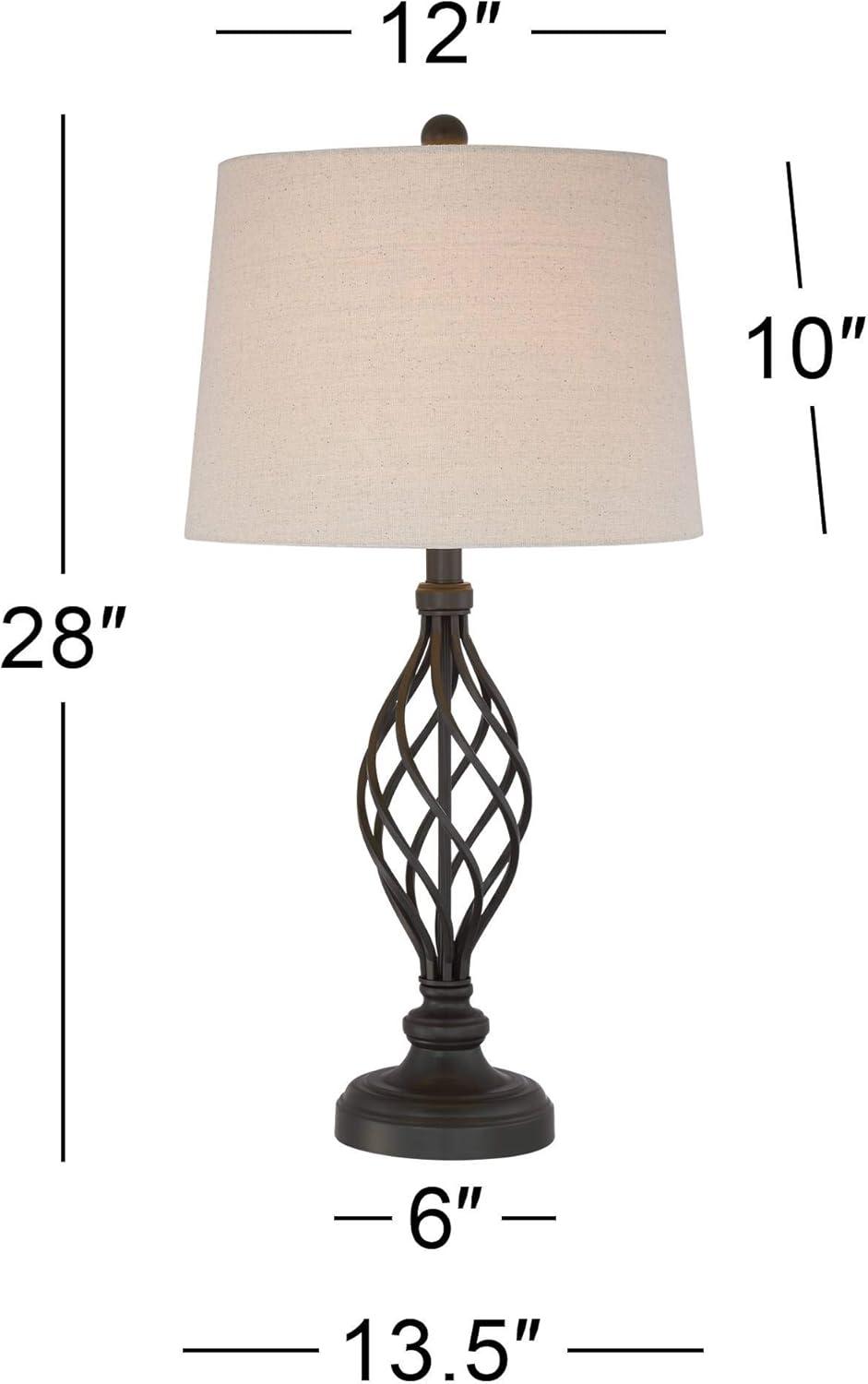 Franklin Iron Works Annie Modern Industrial Table Lamps 28" Tall Set of 2 Bronze Iron Cream Tapered Drum Shade for Bedroom Living Room Nightstand