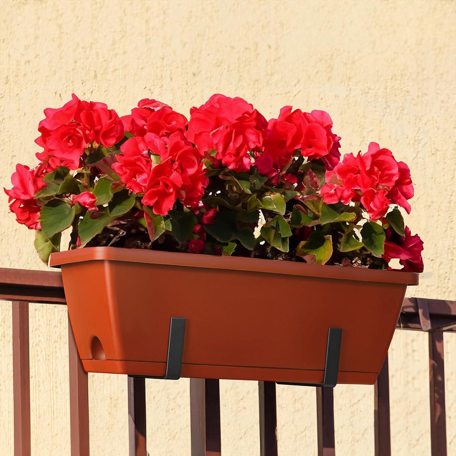 Terracotta 16.9 Inch Railing Planter Box with Metal Brackets