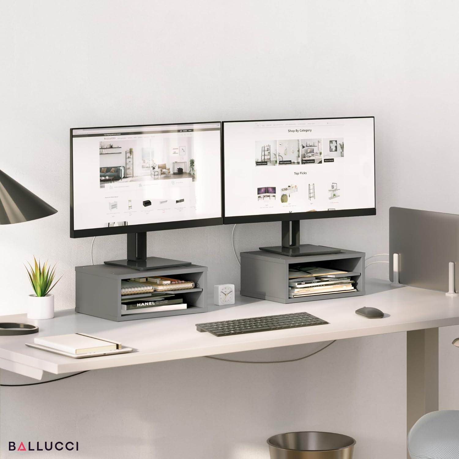 Ballucci Logan Stackable 2-Tier Paper Organizer and Monitor Stand