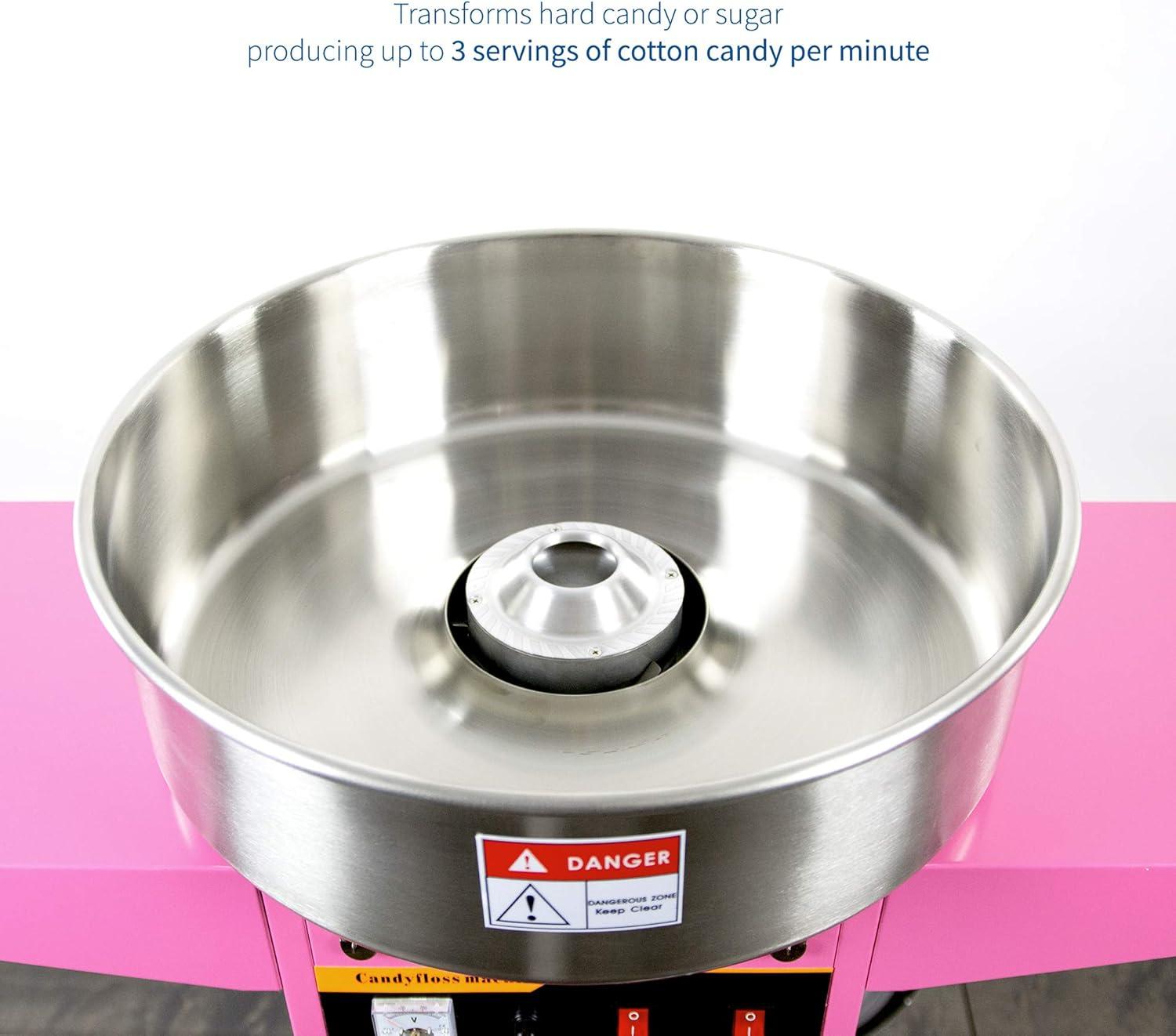 Vivo Electric Commercial Cotton Candy Machine with Cart and Bubble Shield