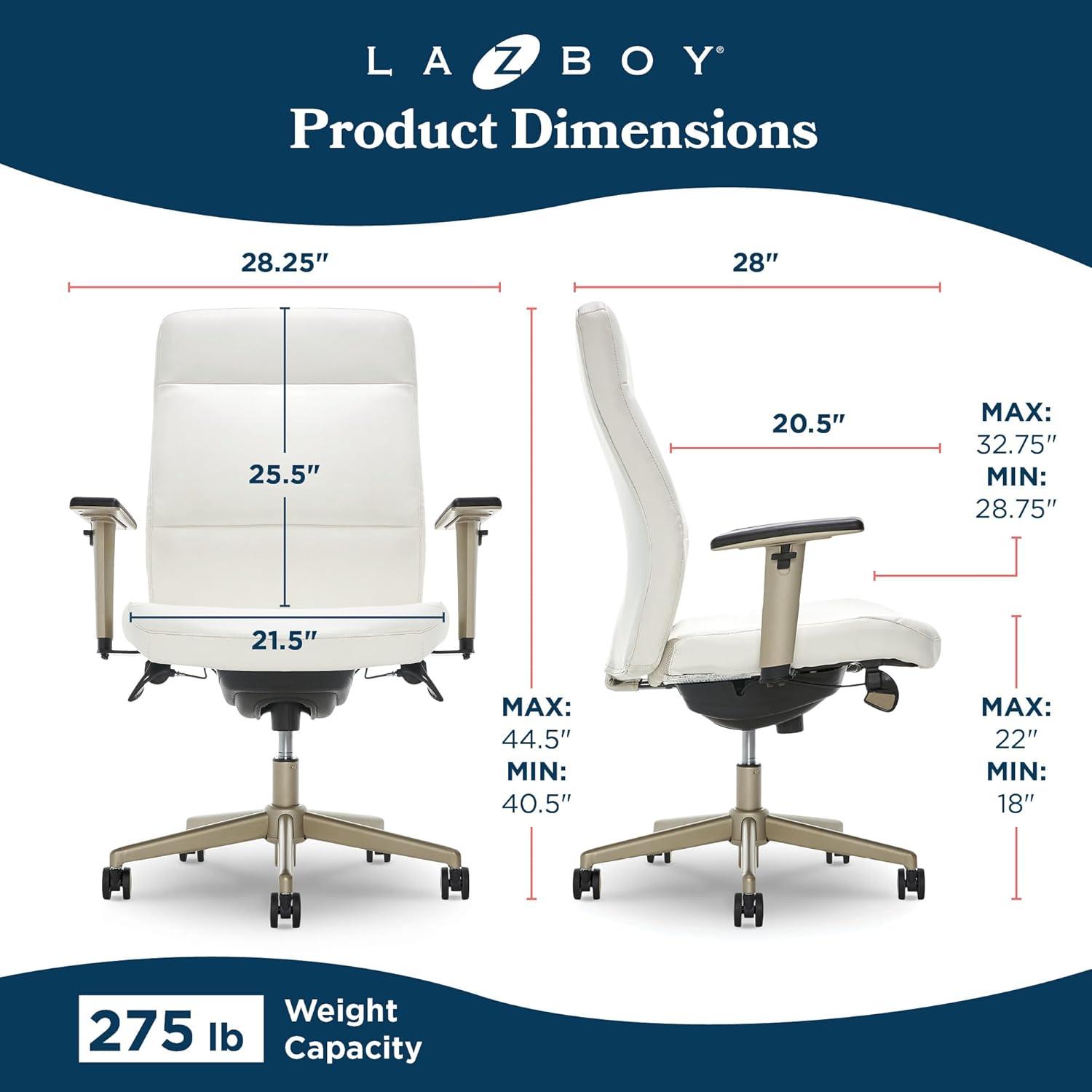 La-Z-Boy Baylor Bonded Leather Adjustable Ergonomic Executive Office Chair with Lumbar Support