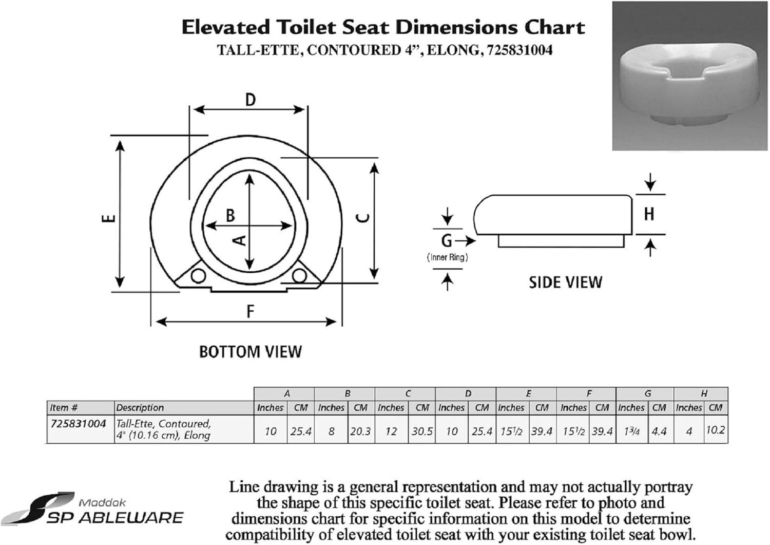 White 4-Inch Elongated Elevated Toilet Seat with Contoured Surface