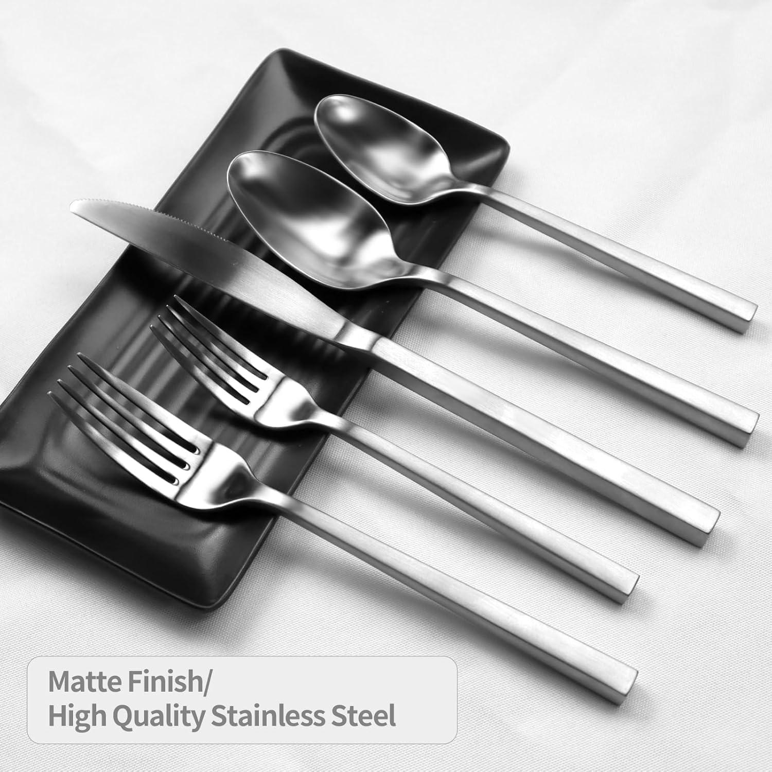 Cube 20-Piece Stainless Steel Flatware Set with Mirror Finish