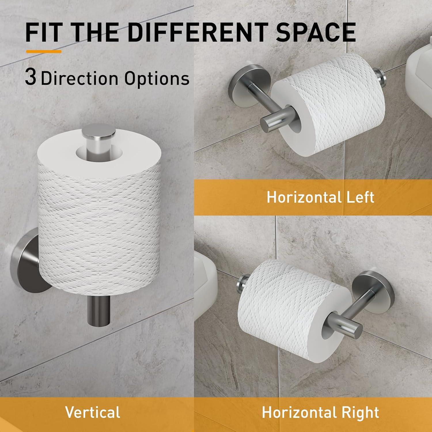 MOGFCT Toilet Paper Holder Brushed Gold Wall Mounted, Double Post Pivoting Toilet Paper Holder SUS 304 Stainless Steel Bathroom