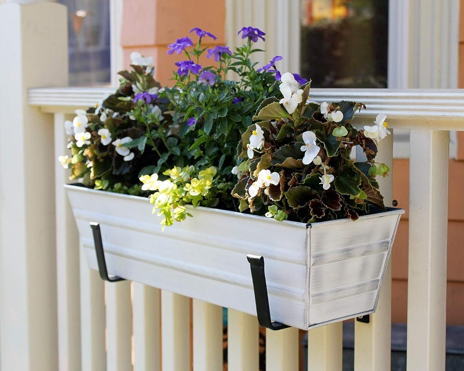 Small White Galvanized Flower Box with Black Brackets