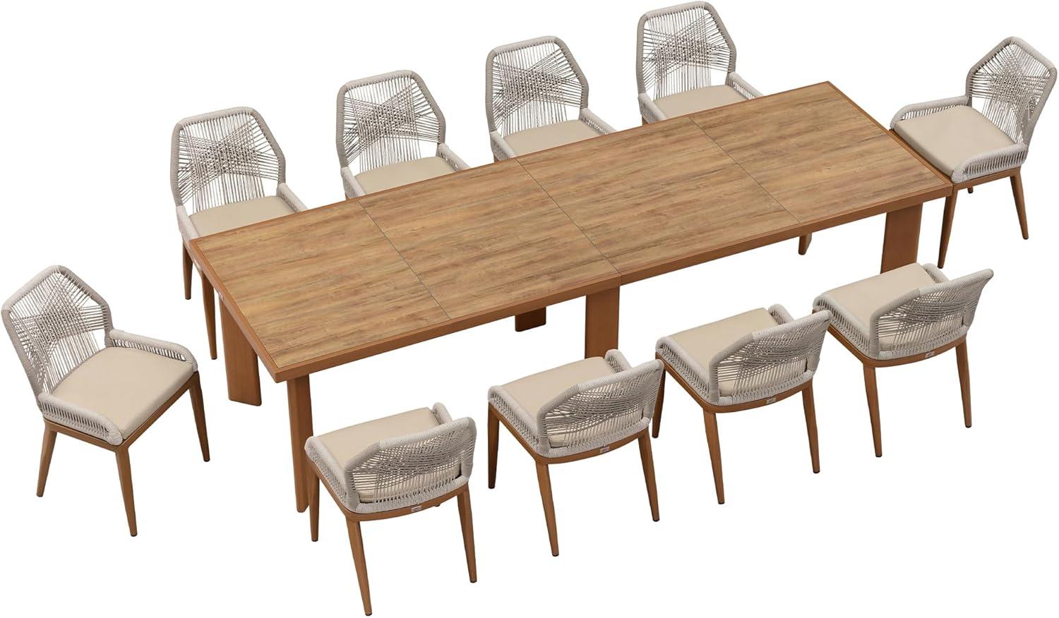 PURPLE LEAF 7 Pieces Patio Dining Set Aluminum Rectangular Table and Wicker Chairs with Cushions for Kitchen Porch Garden Modern Outdoor Furniture Sets, Beige and Dark Grey