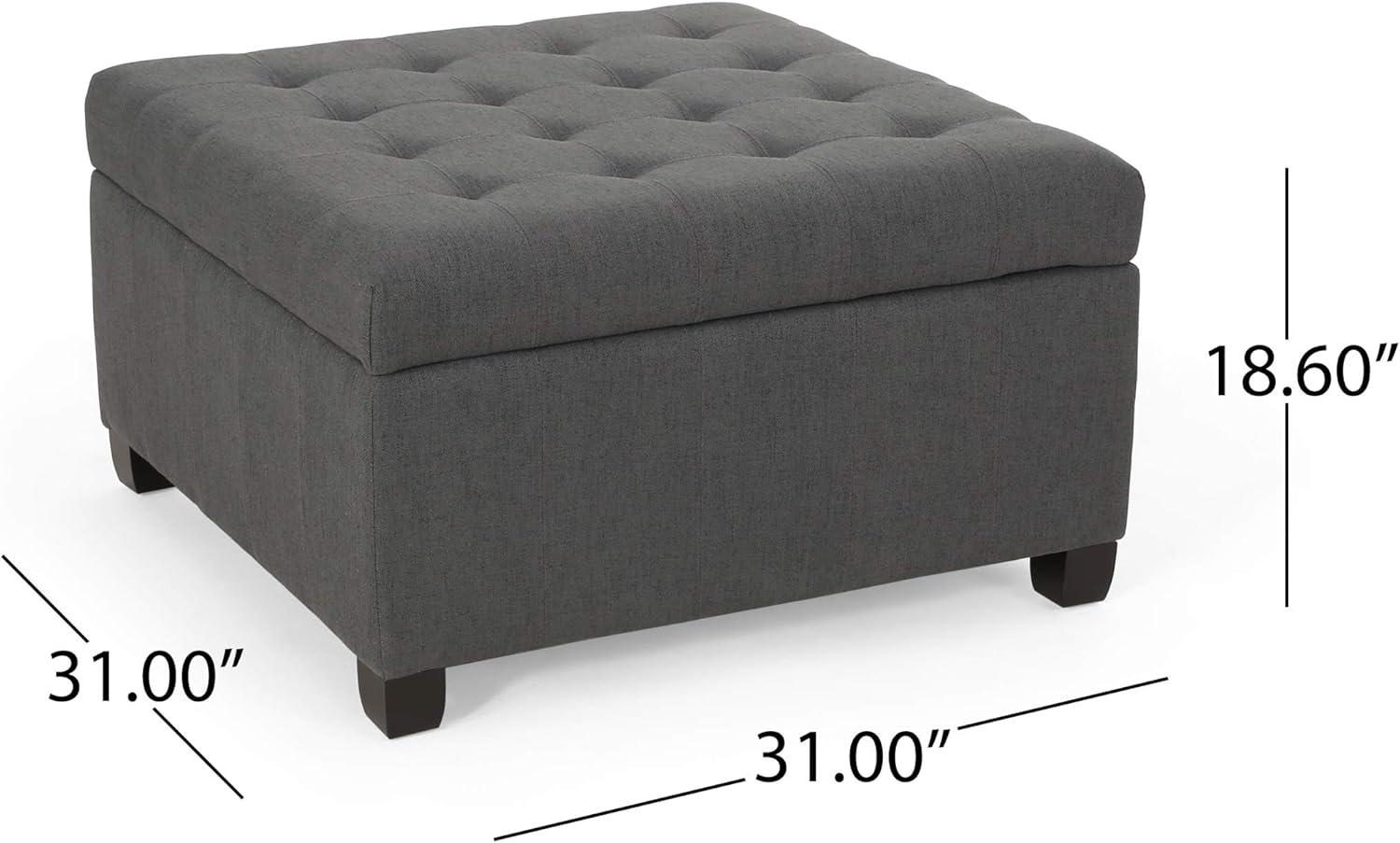 Isabella Contemporary Tufted Fabric Storage Ottoman Dark Gray/Dark Brown - Christopher Knight Home: Upholstered Bench with Wood Legs
