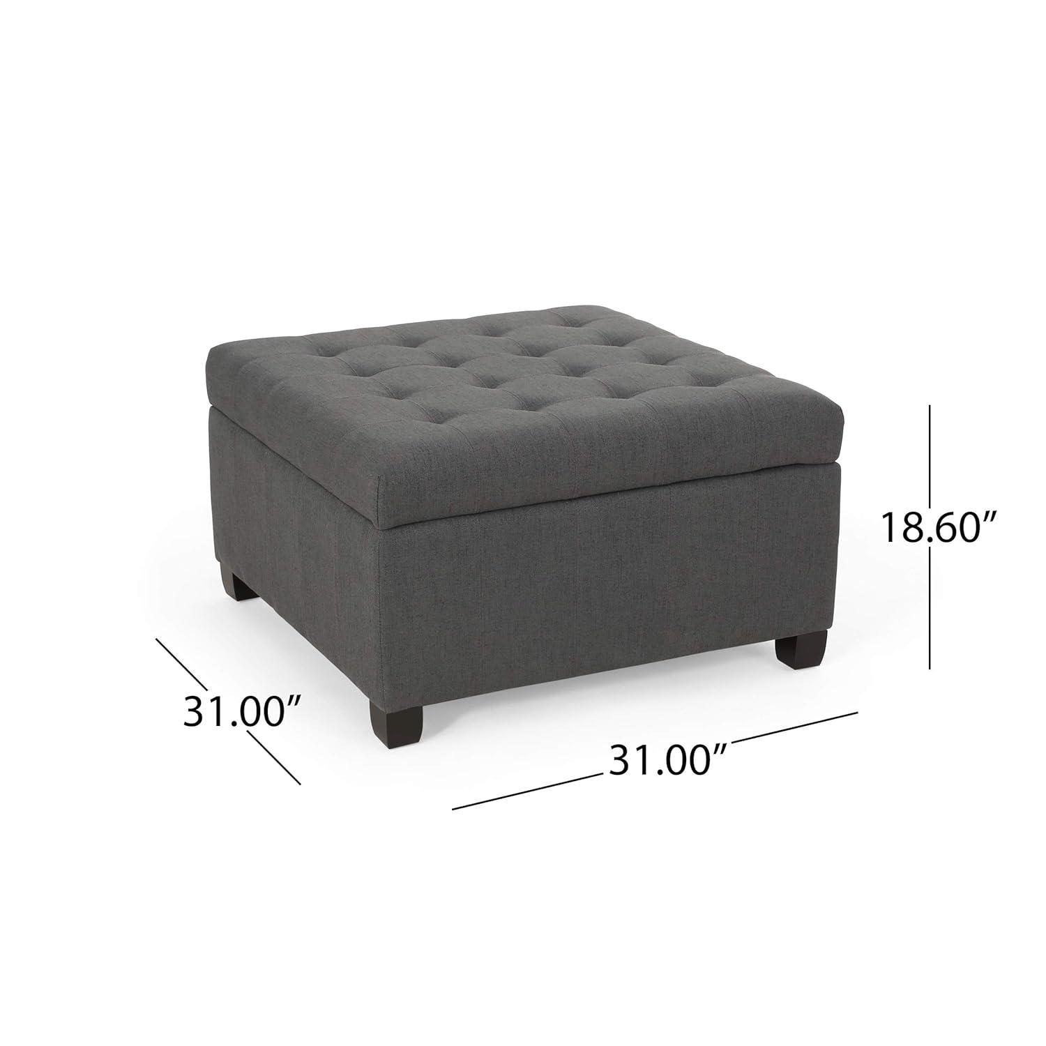 Isabella Contemporary Tufted Fabric Storage Ottoman Dark Gray/Dark Brown - Christopher Knight Home: Upholstered Bench with Wood Legs