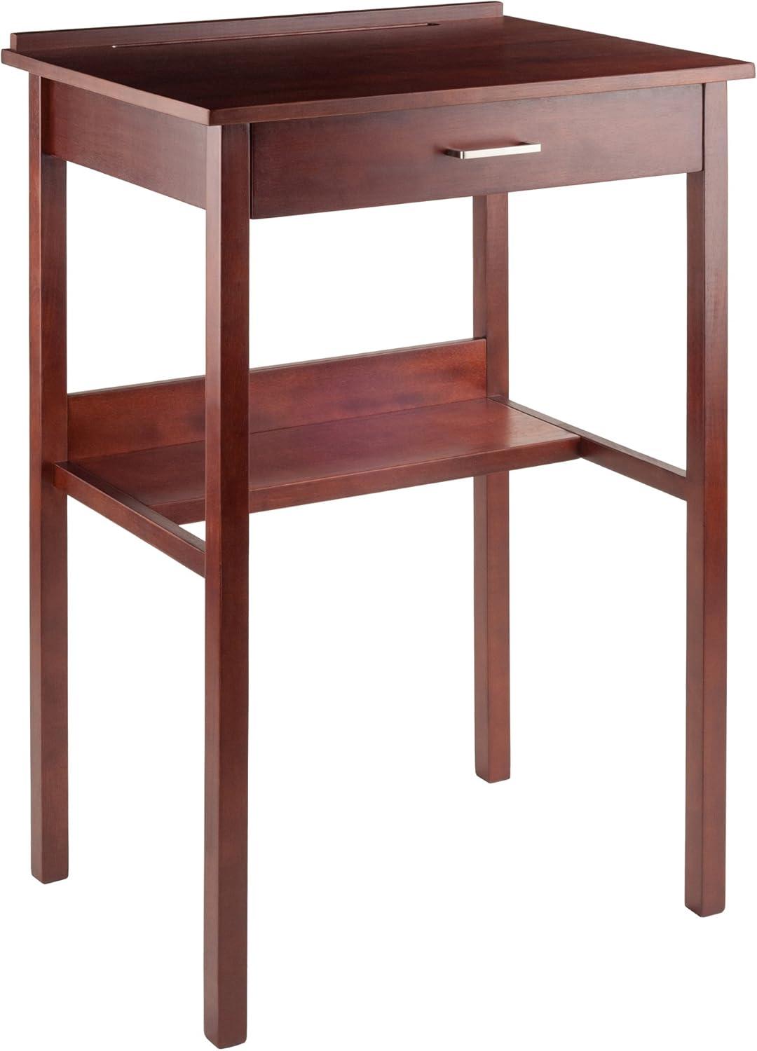 Winsome Ronald High Desk Walnut: Mid-Century Modern Standing Secretary, Spot Clean, No Storage