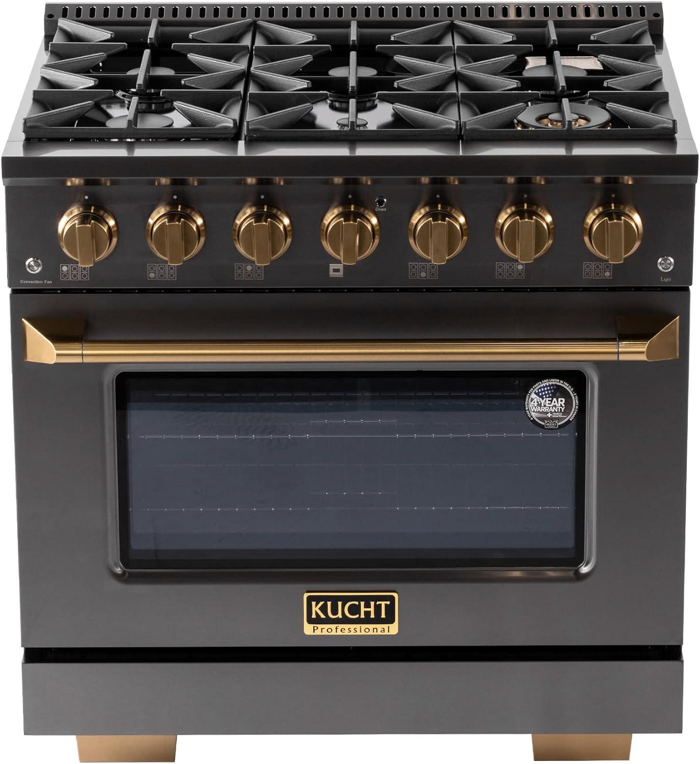 36 in. 5.2 cu. ft. Dual Fuel Range Natural Gas Sealed Burners Titanium Stainless