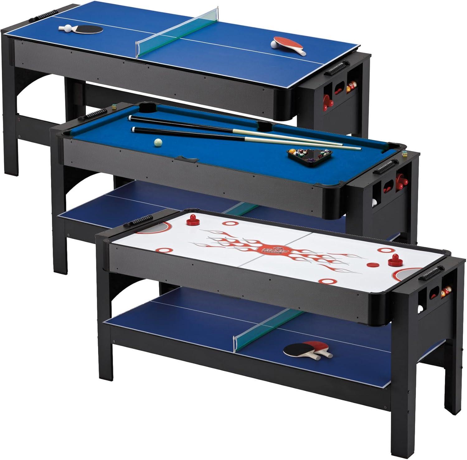 6-Foot Blue Multi-Game Table with Air Hockey, Pool, and Ping Pong