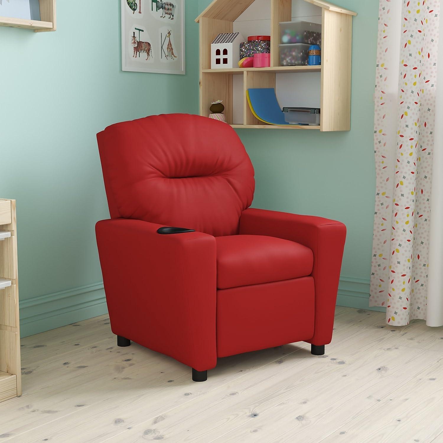 Flash Furniture Chandler Contemporary Red Vinyl Kids Recliner with Cup Holder