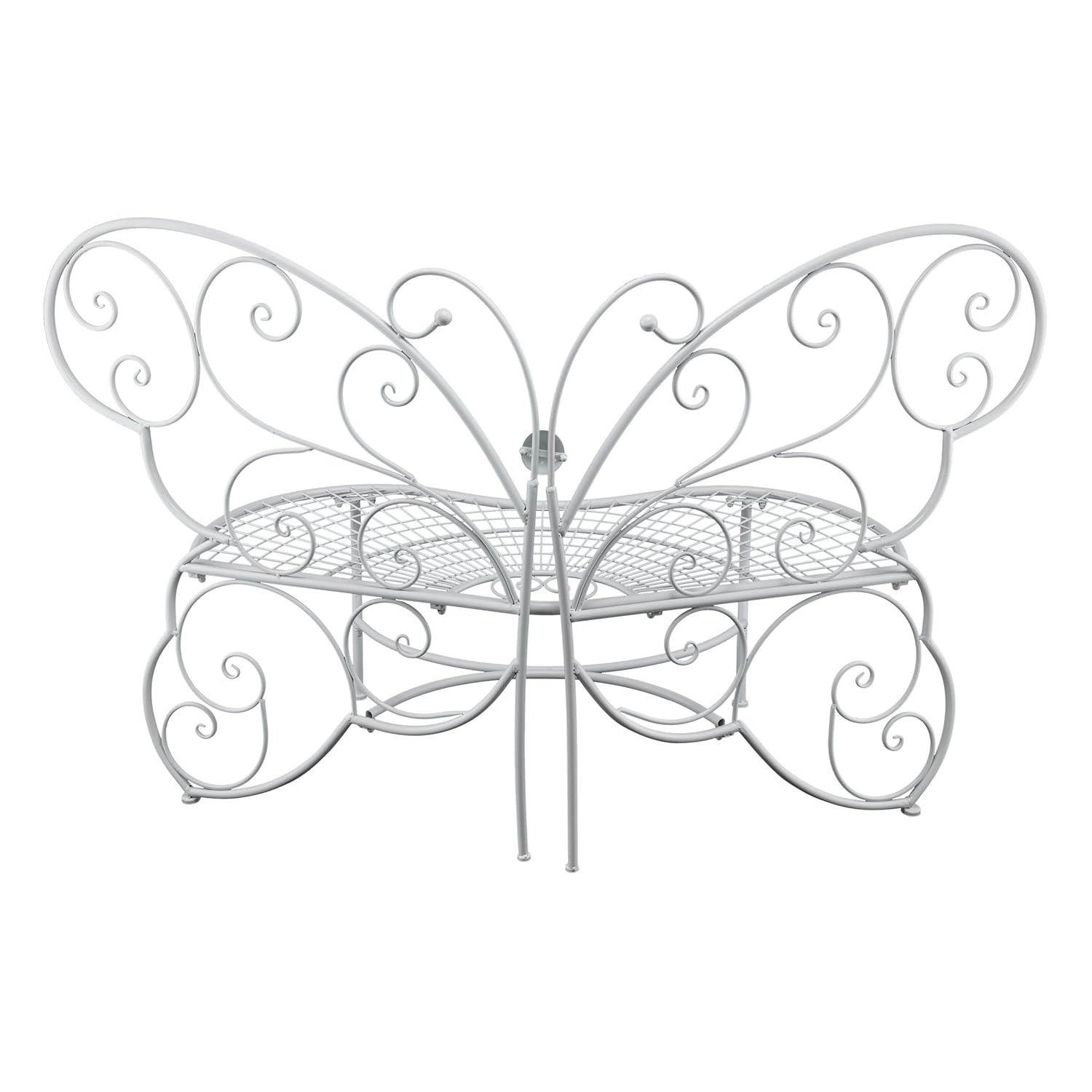38" x 62" Metal Butterfly Outdoor Bench White - Alpine Corporation: Weather-Resistant, Garden Seating