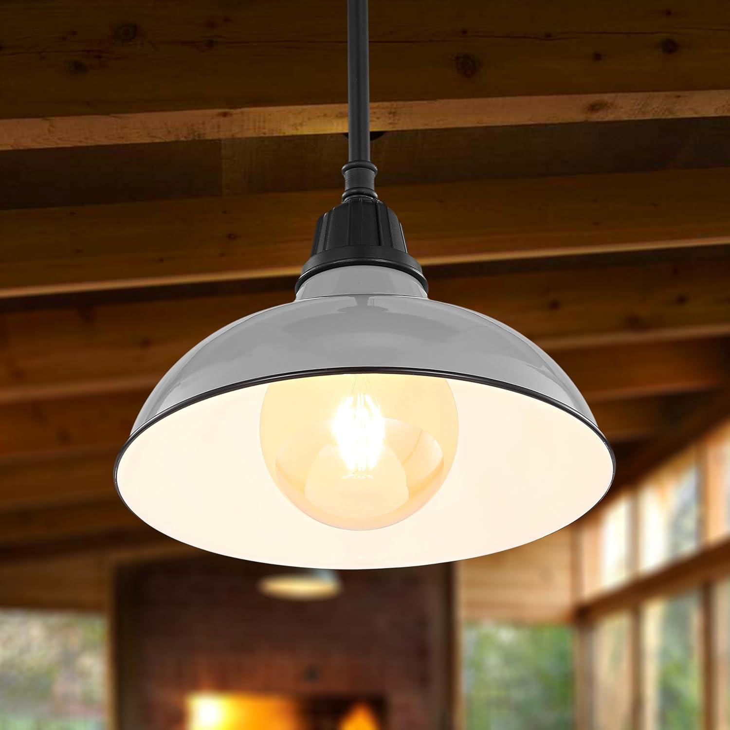 Jasper 12.25" 1-Light Farmhouse Industrial Indoor/Outdoor Iron LED Pendant, Gray