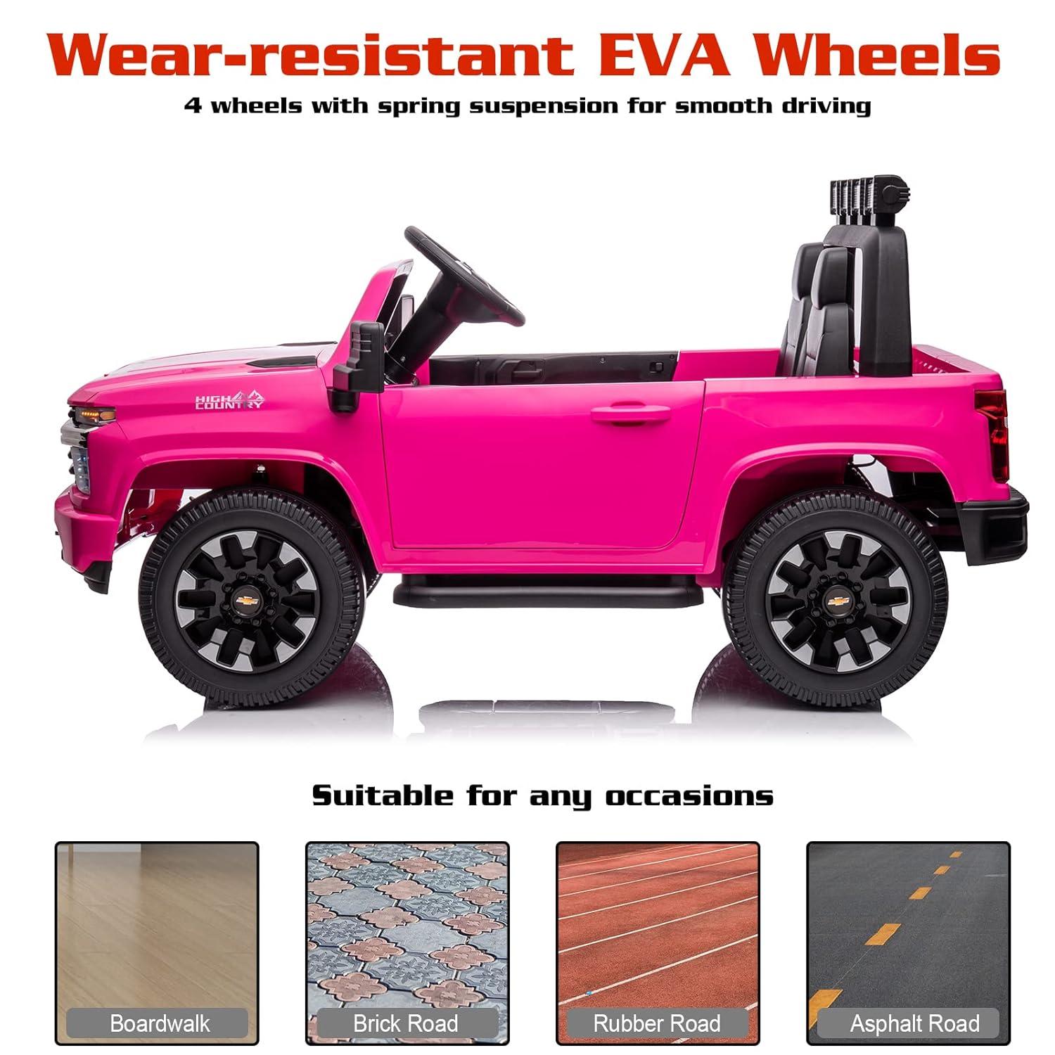 LUIBAS 24V Ride on Toy, 2 Seater Licensed Chevrolet Silverado HD with Remote Control, Battery Powered Kids Electric Ride on Truck for Boys Girls with Wear-Resistant EVA Tires, Music, Bluetooth, Red