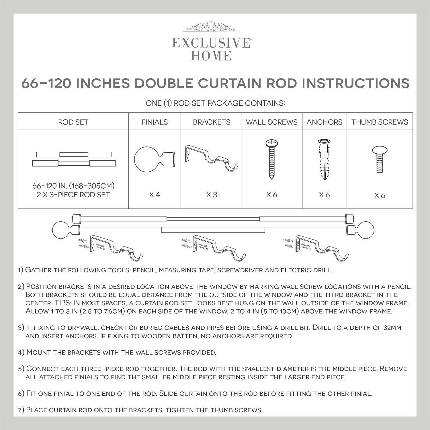 Amalgamated Textiles Ogee Double Window Curtain Rod and Finial Set