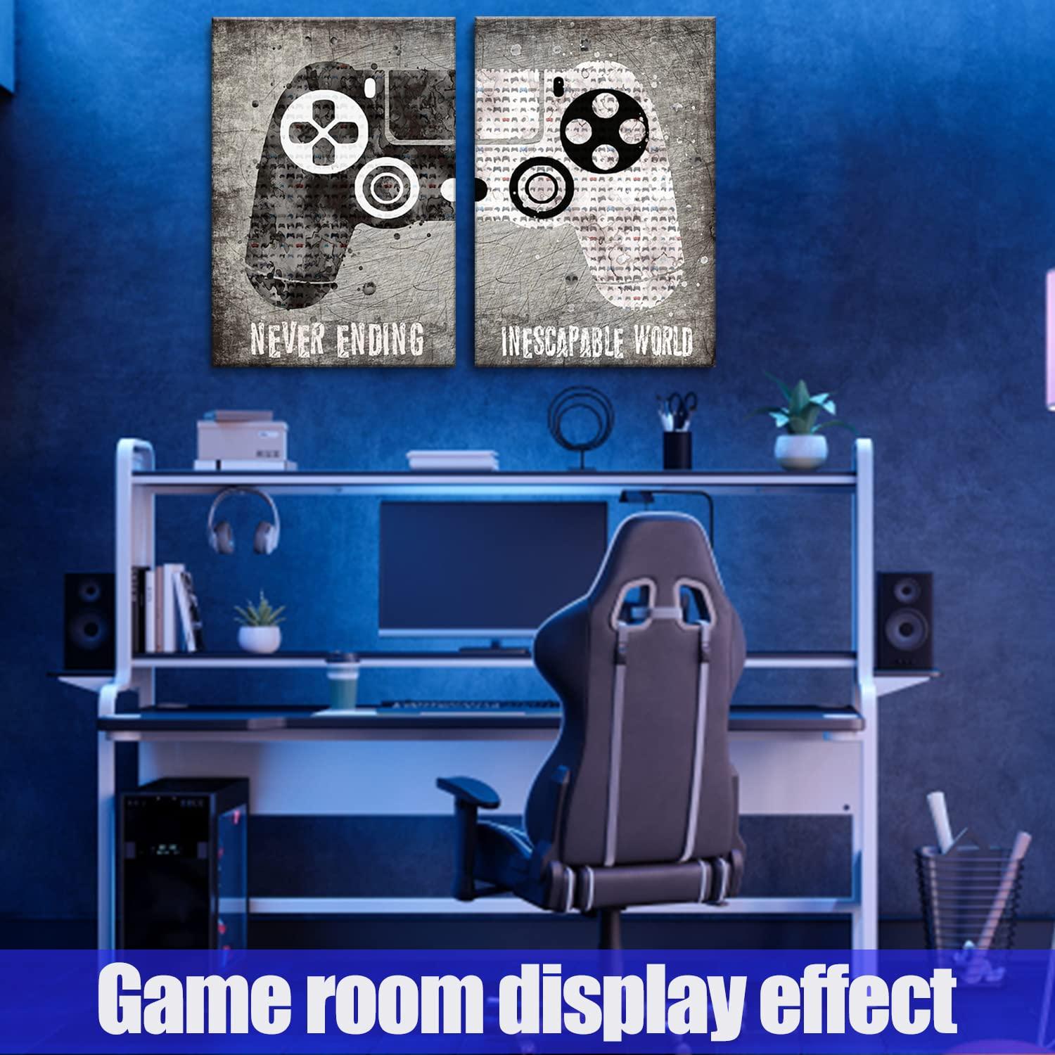 3 Pcs Framed Neon Gamer Symbol Canvas Wall Art Paintings Gaming Wall Decor Prints Pictures Posters Artwork for Kids Teenage Boys Game Room Playroom Bedroom Decoration Ready to hang Gifts for Gamers