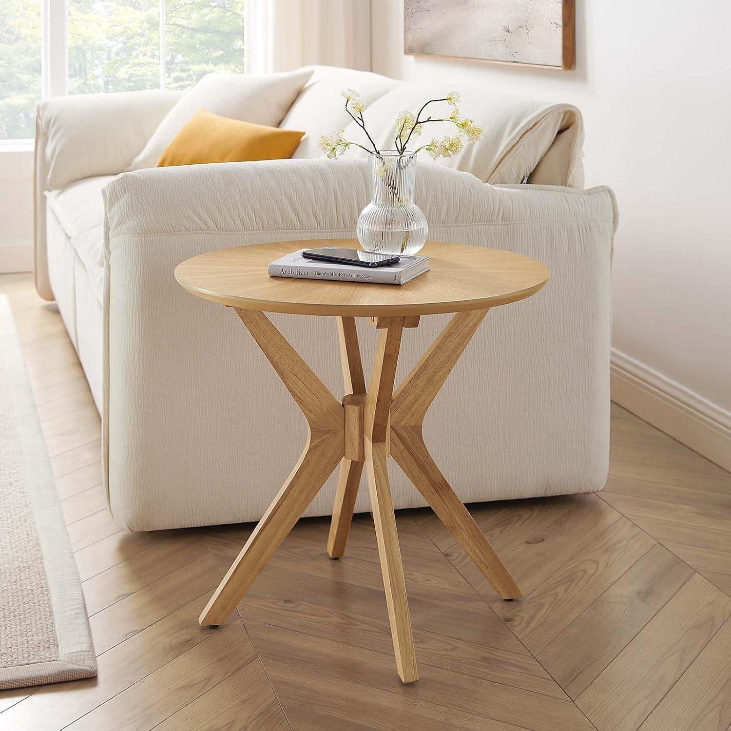 Oak Round Mid-Century Modern Wood Side Table