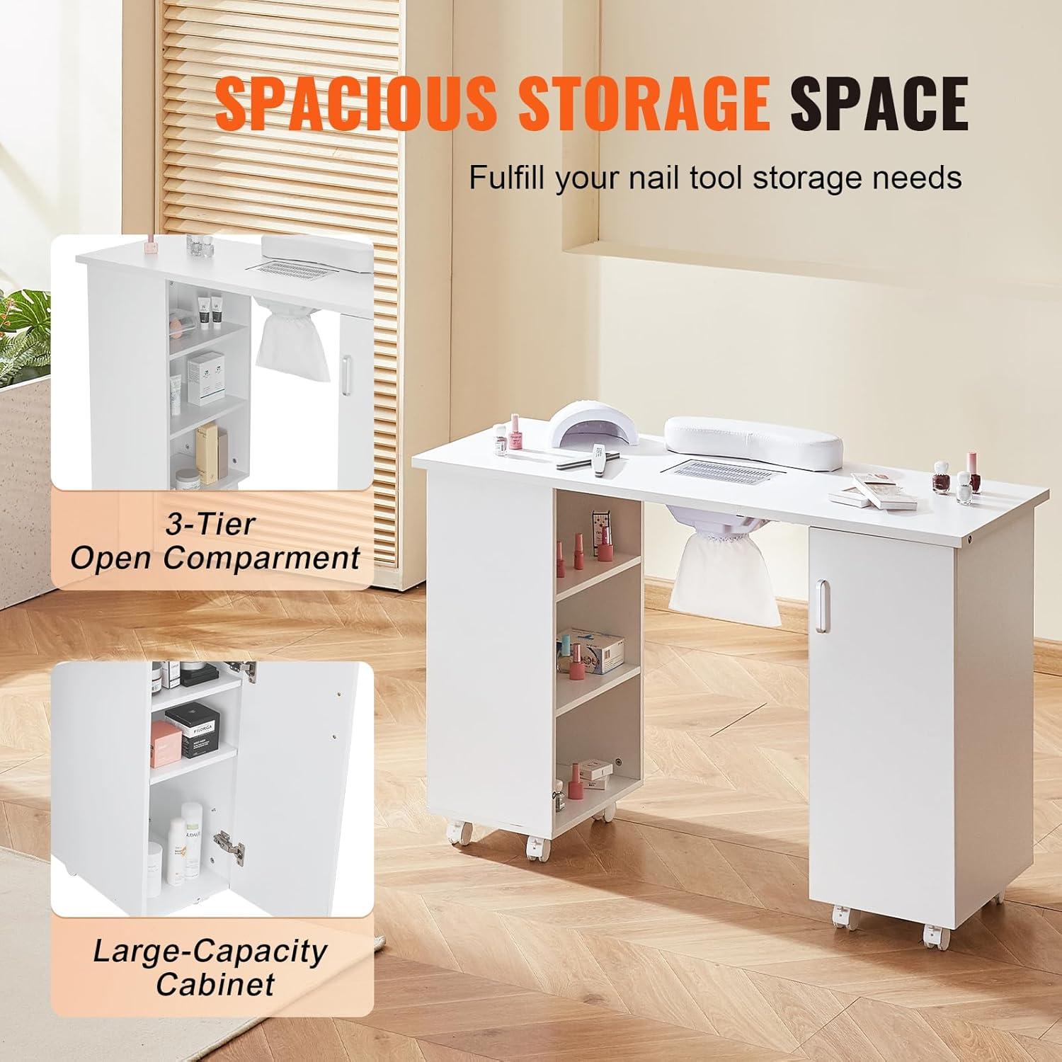 Hokku Designs Manicure Table, Nail Table Station with Electric Dust Collector, Moveable Nail Tech Desk