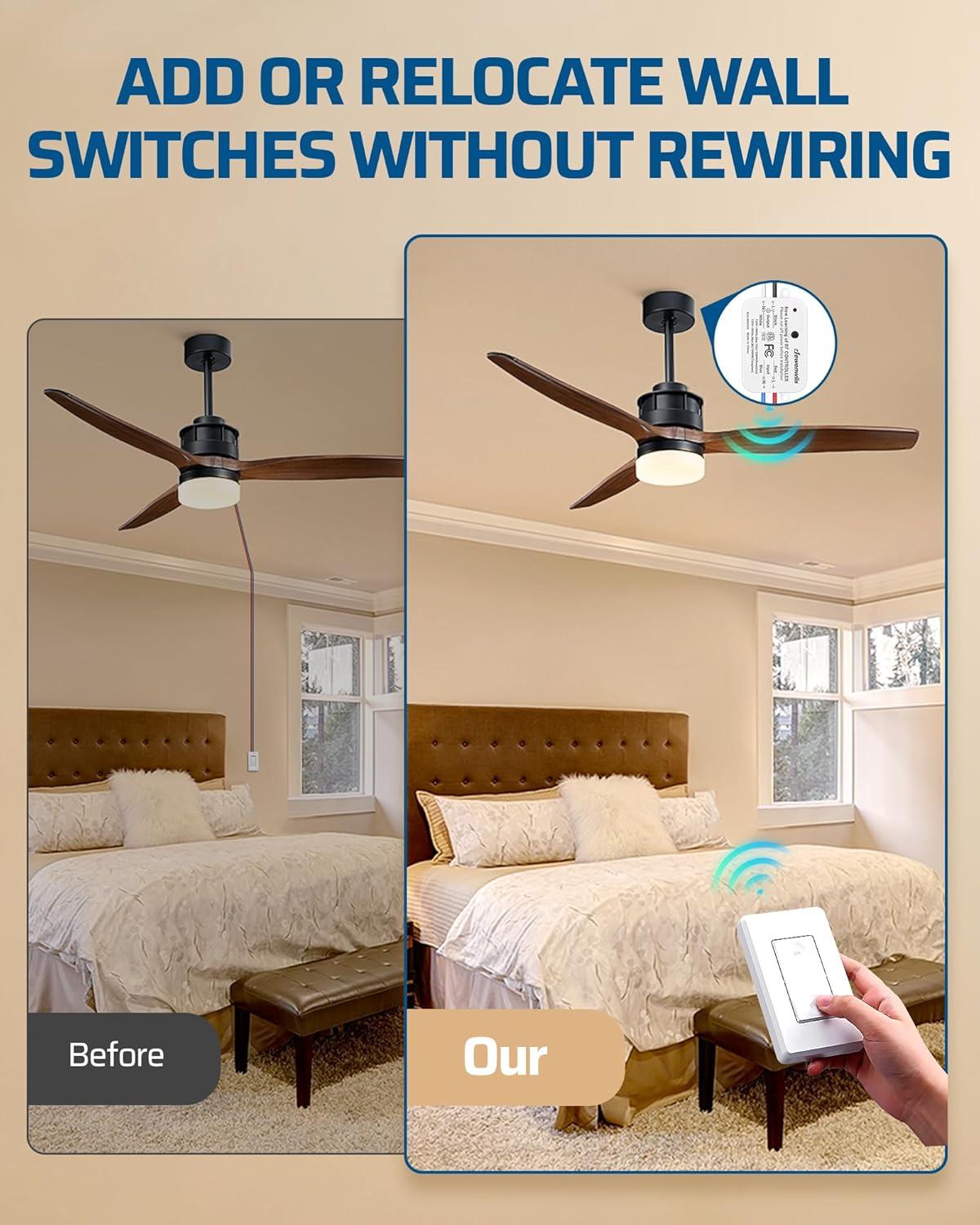 DEWENWILS Wireless Light Switch and Receiver Kit, 10A/1200W, No in-Wall Wiring Required,Remote Control Wall Switch Lighting Fixture for Ceiling Lights, Fans, Lamps,100 Ft RF Range, Programmable