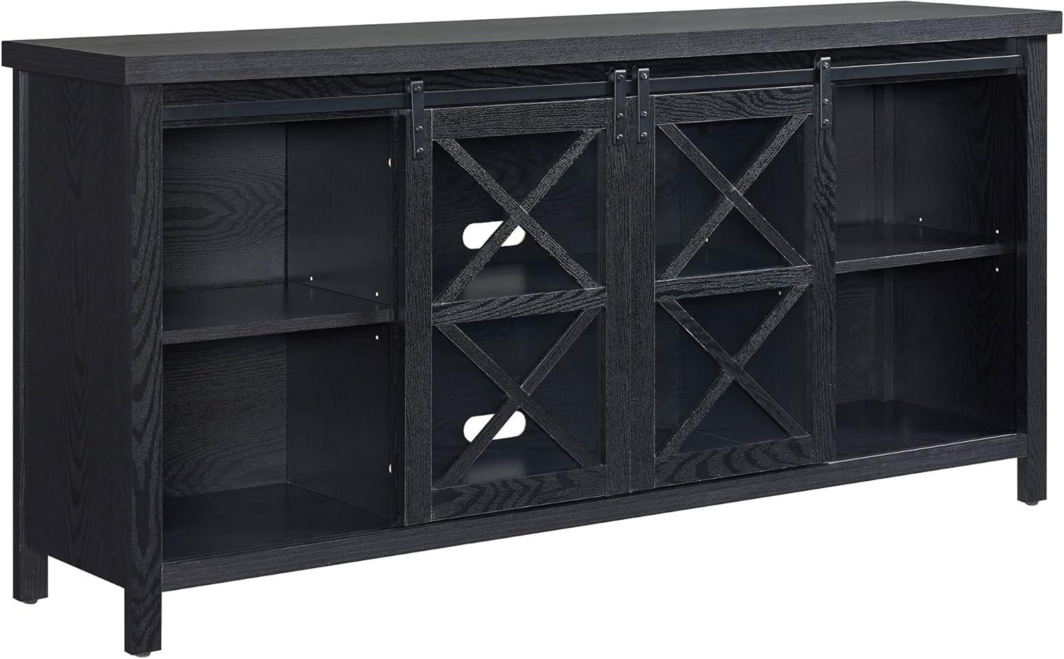 Clementine Transitional 68'' Black Grain Metal TV Stand with Cabinet