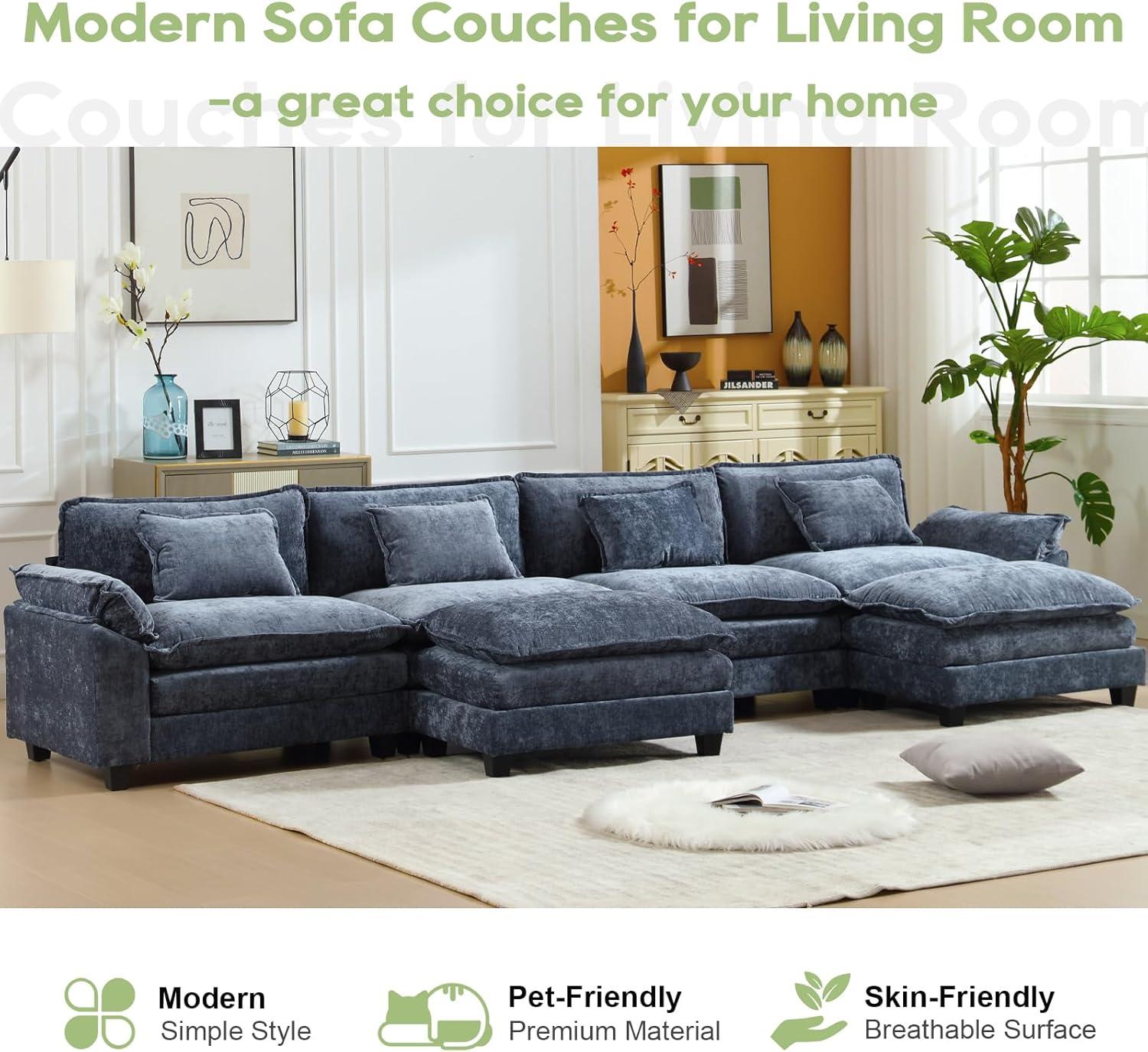 Carbaugh 154" Oversized U Shaped Sectional Sofa, Comfy Cloud Couch Deep Sectional Sofa with Ottomans for Living Room