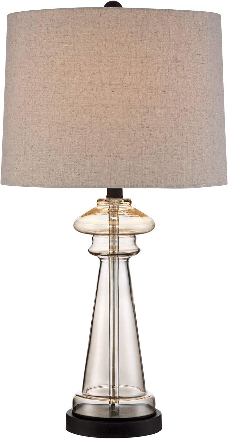 Elegant Champagne Gold Glass Table Lamp with Taupe Drum Shade