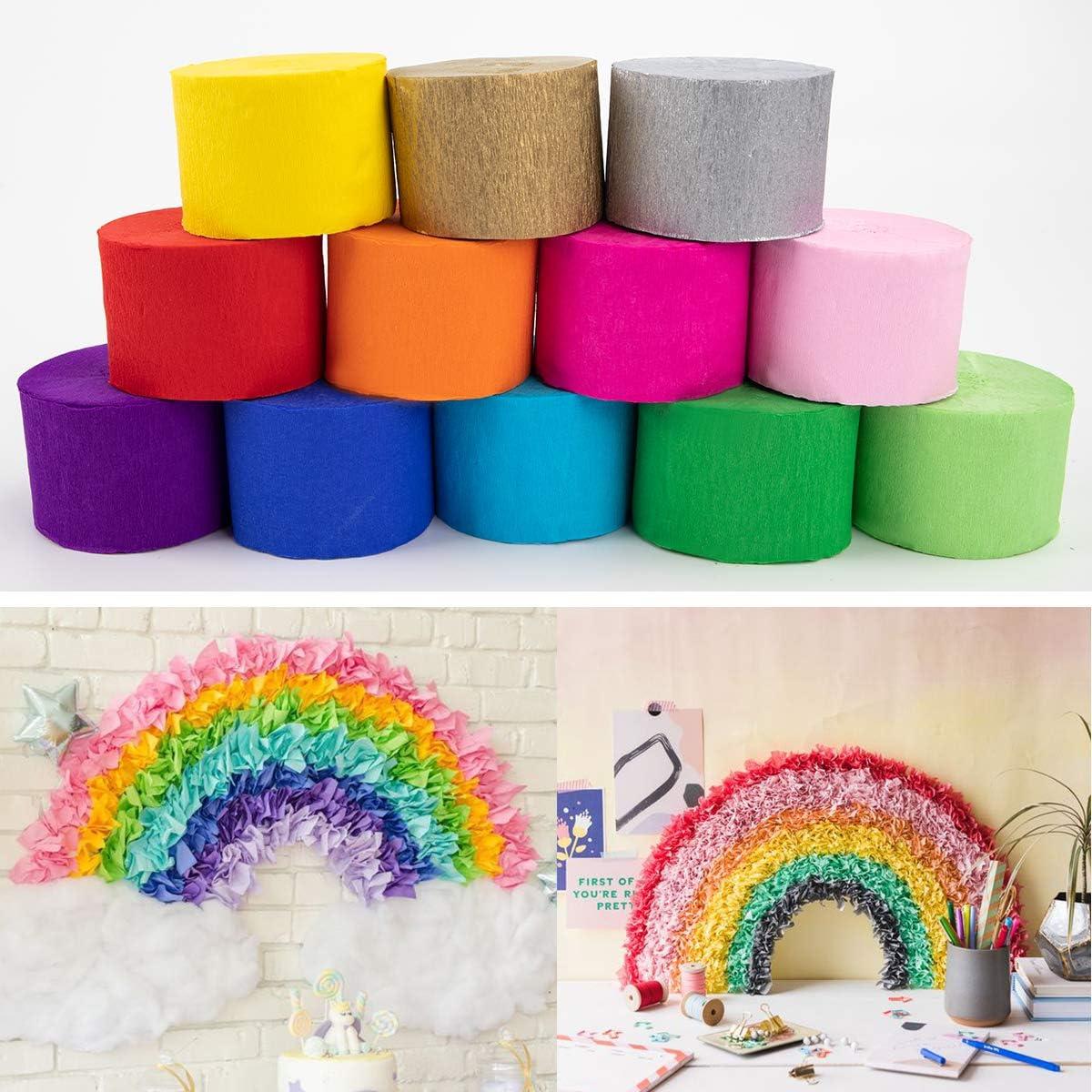 Coceca 12 Rolls 984ft Crepe Paper Streamers in 12 Colors for Rainbow Party Decorations Wedding Ceremony Birthday Indoor Decoration RDD5