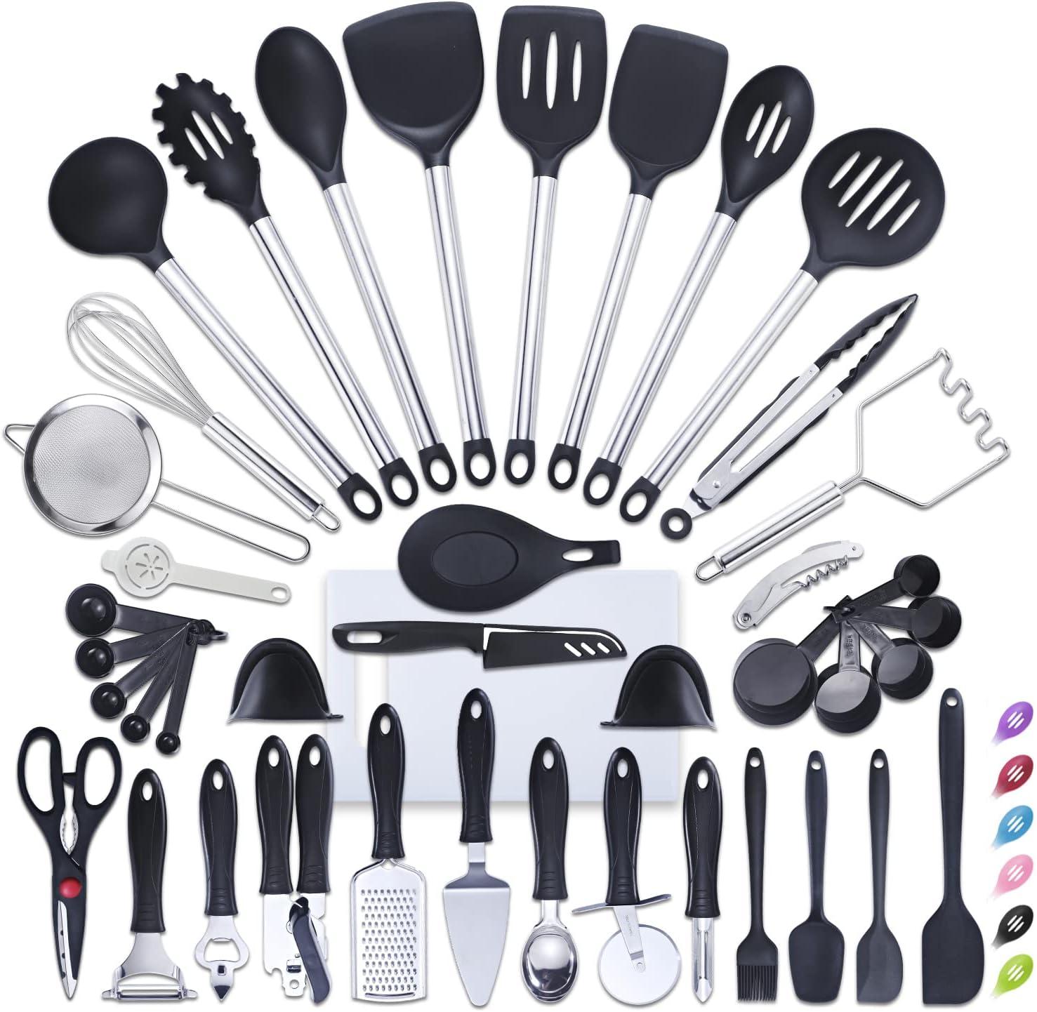 Kitchen Utensil set 42pcs Cooking Utensils Nylon and Stainless Steel Utensils Set Kitchen Tool Set,Black