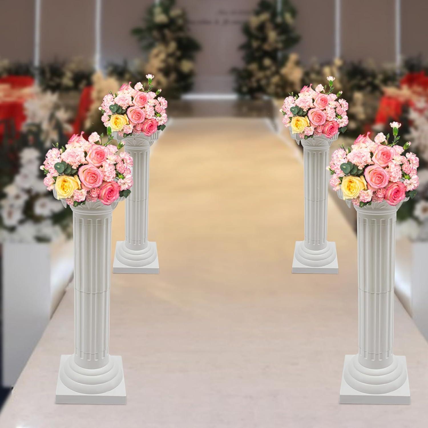 Roman Columns Plastic Wedding Stand Pillar Greek Statue Plant Stand Elegant Event Party Decorative Pedestal Flower Pot Holder Decor (4Pcs, 11.81x35.43 Inch)
