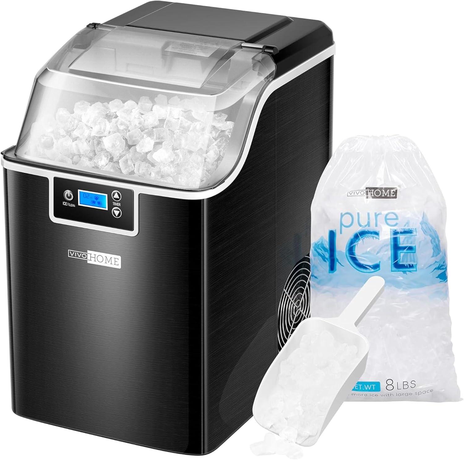 Black Stainless Steel Portable Countertop Nugget Ice Maker