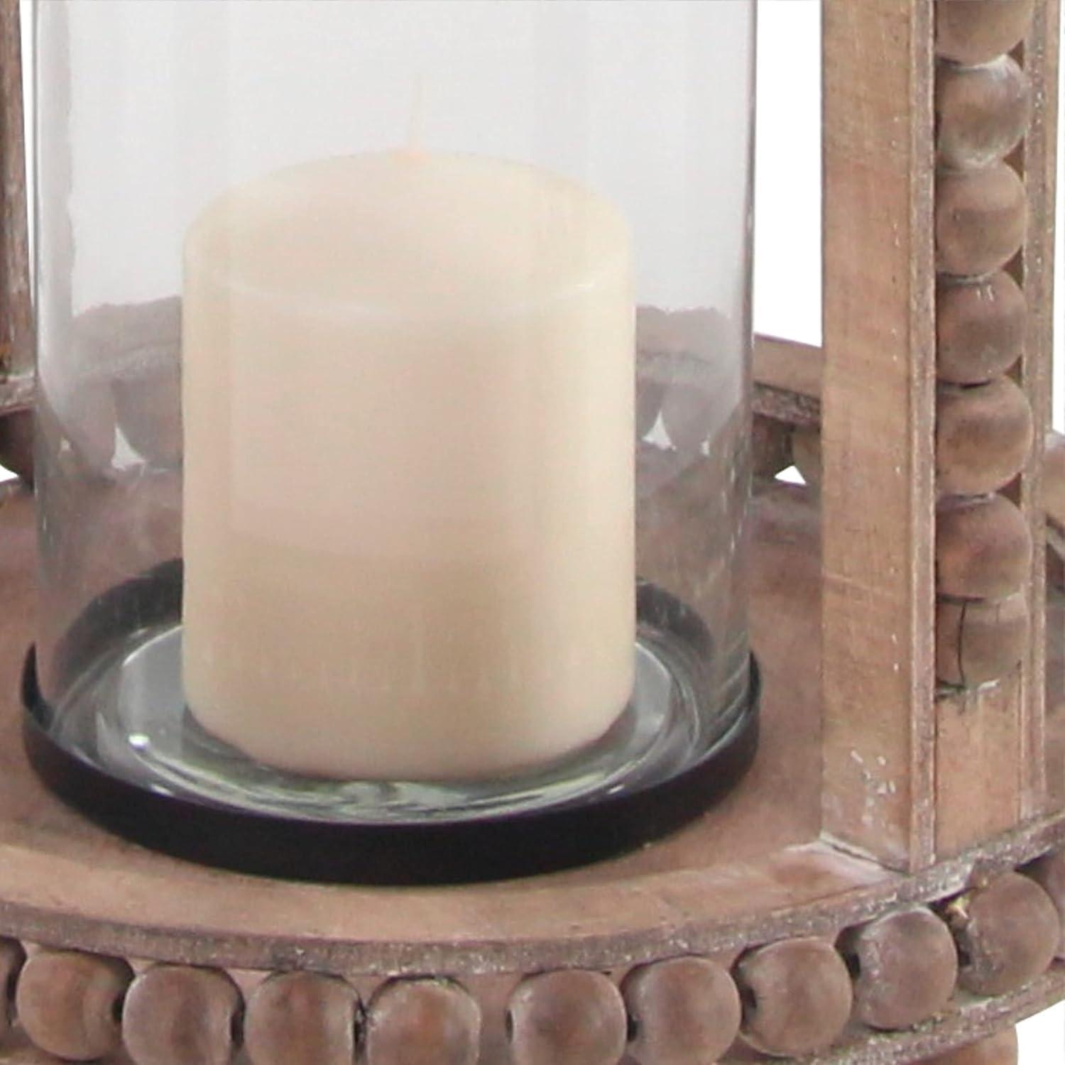 29" x 13" Rustic Glass Cage Style Wood Candle Holder Brown - Olivia & May