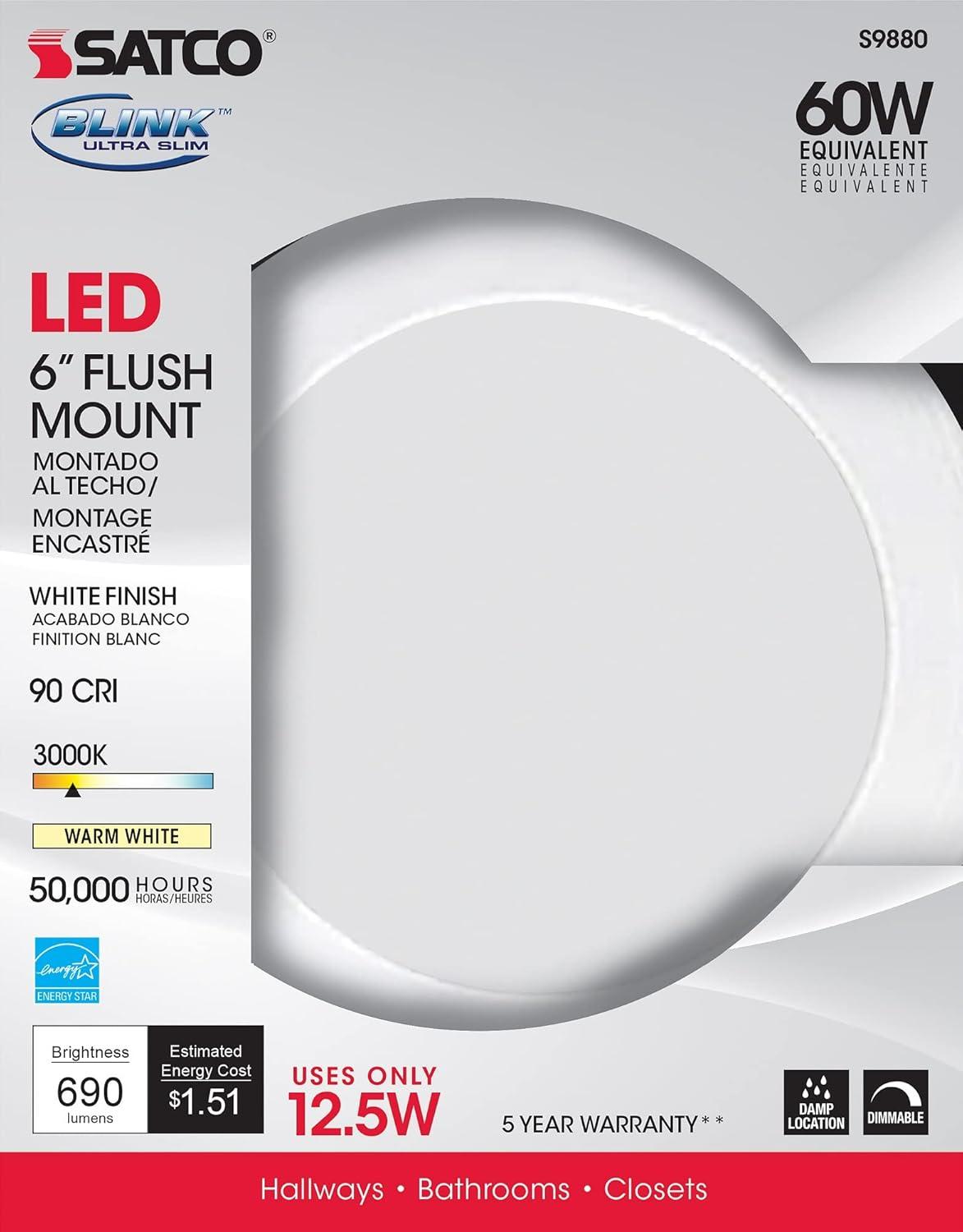 Polished Nickel 6" LED Energy Star Flush Mount Light, White