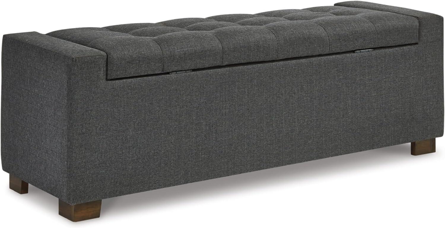 Transitional Charcoal Gray Tufted Storage Bench with Brown Wood Legs